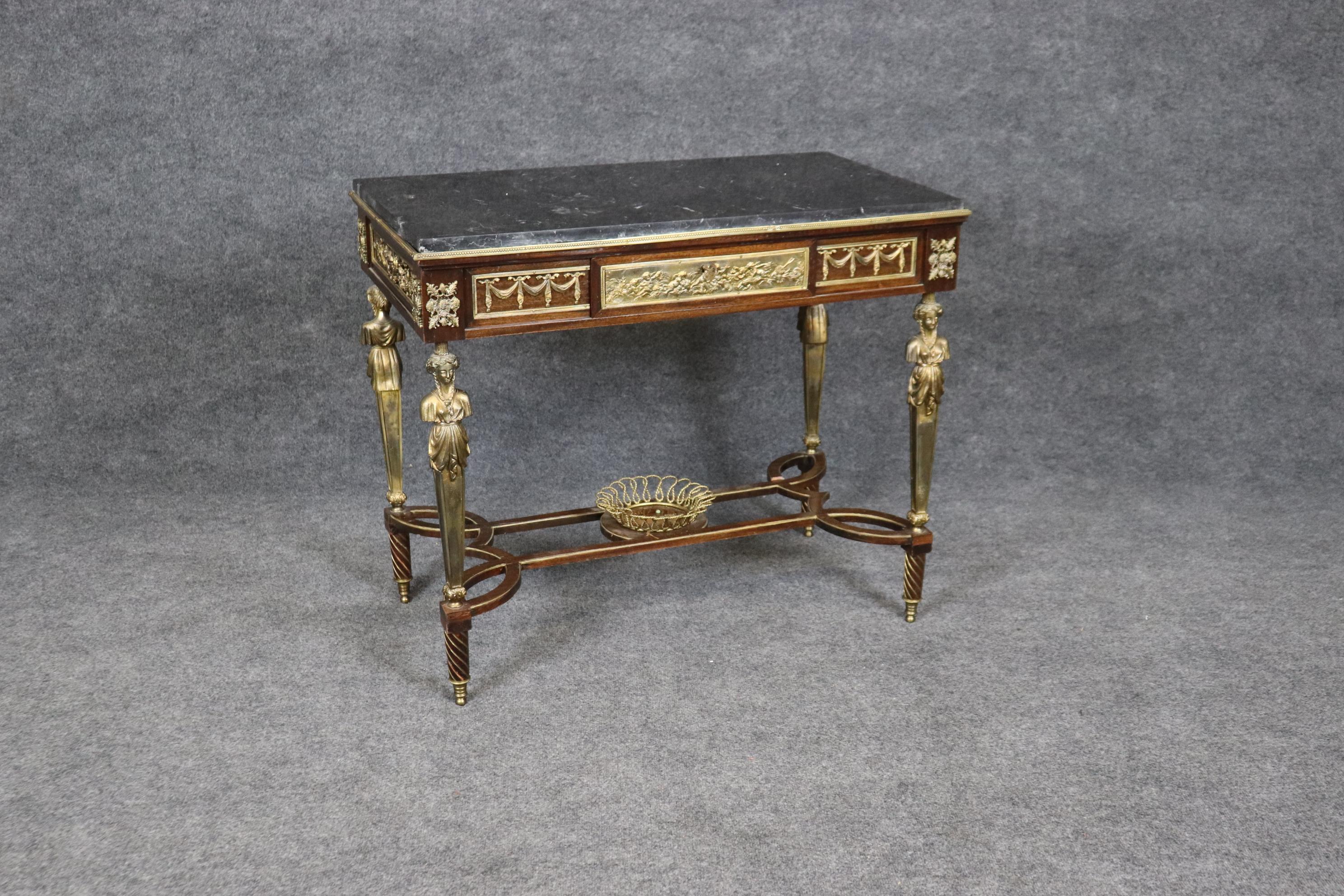 Bronze Figural and Basket Mounted Desk Center Table Manner of Adam Weisweiler For Sale 1