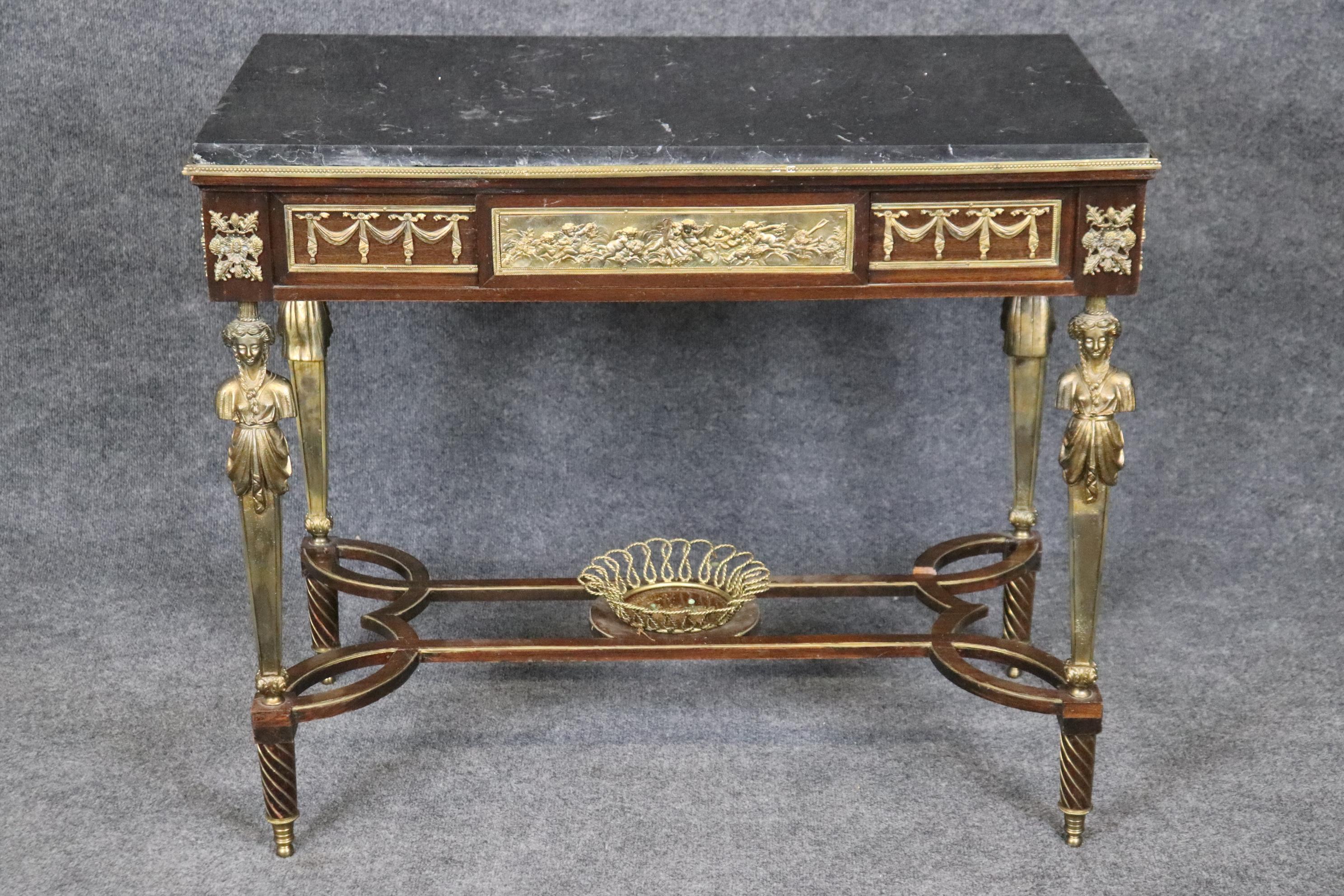 Bronze Figural and Basket Mounted Desk Center Table Manner of Adam Weisweiler For Sale 2