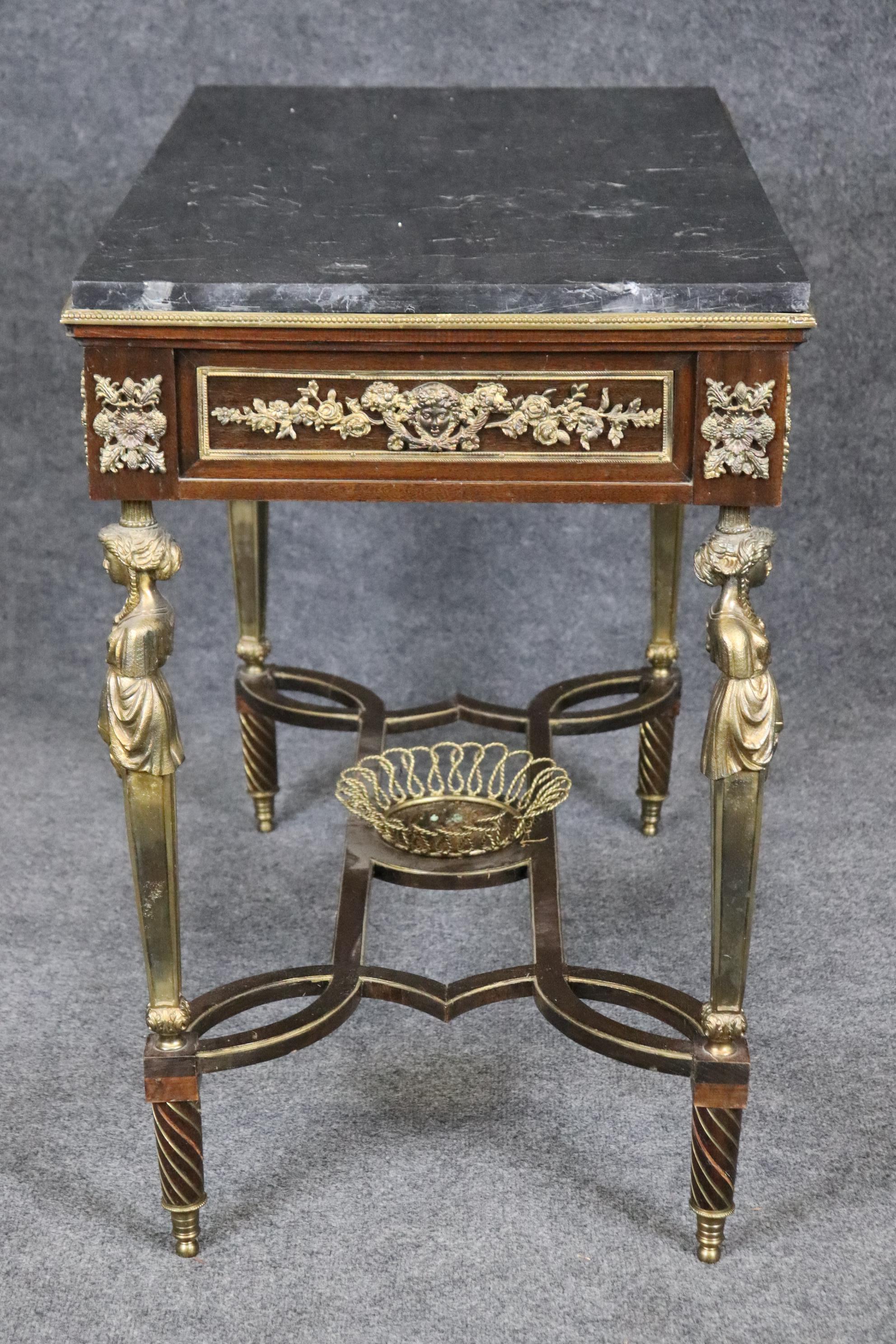 Bronze Figural and Basket Mounted Desk Center Table Manner of Adam Weisweiler For Sale 3