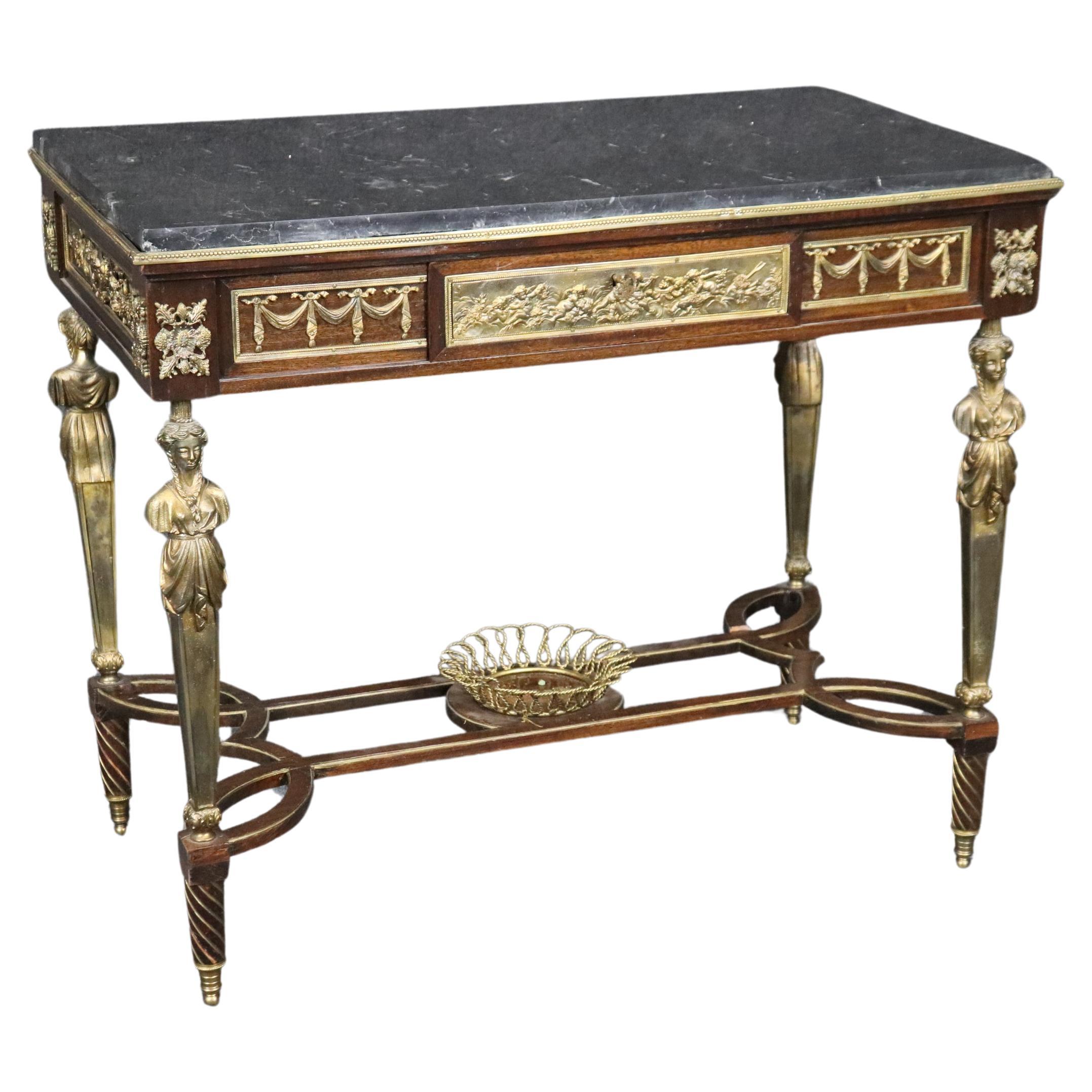 Bronze Figural and Basket Mounted Desk Center Table Manner of Adam Weisweiler