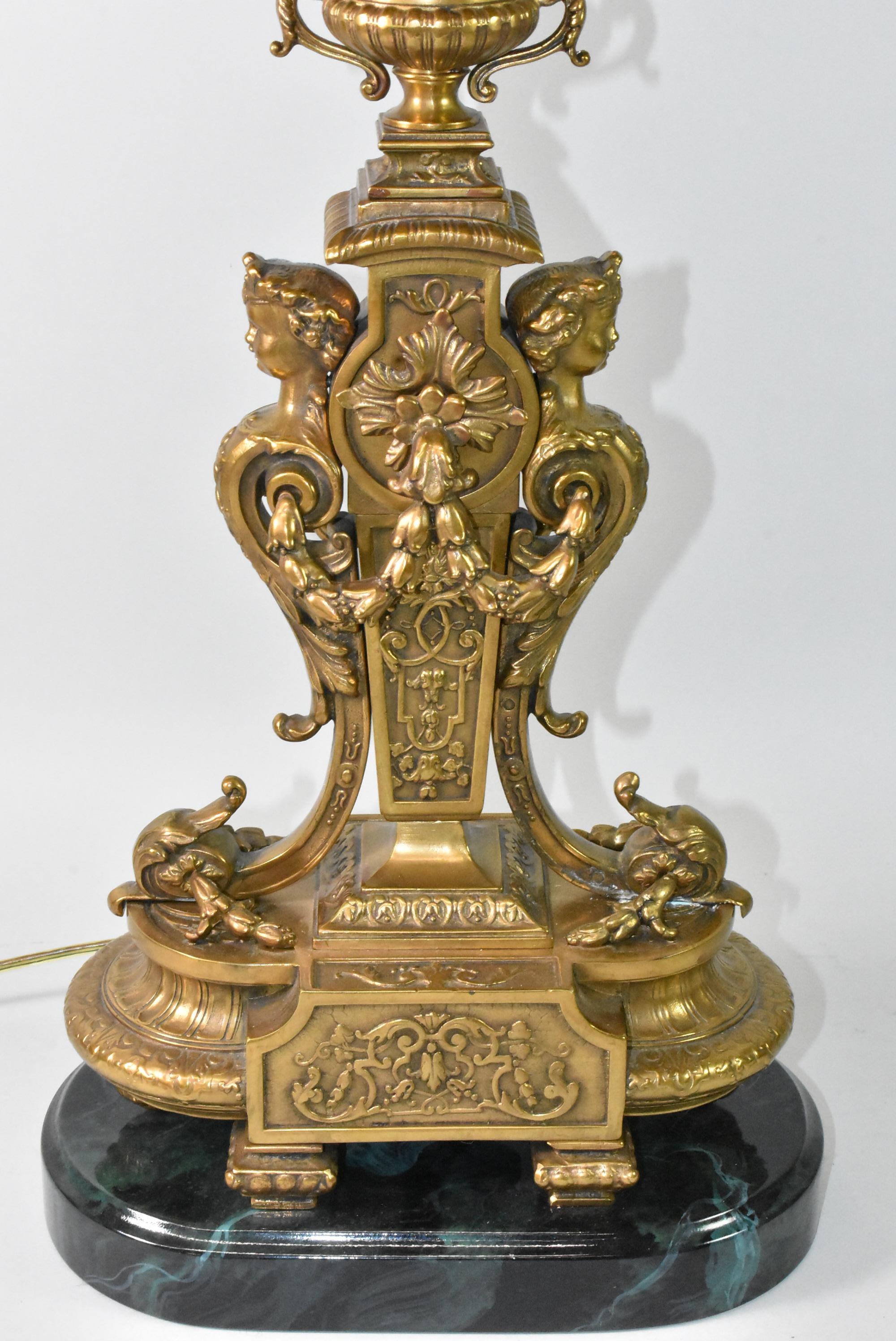 Italian Renaissance Bronze Figural Table Lamp In Good Condition For Sale In Toledo, OH