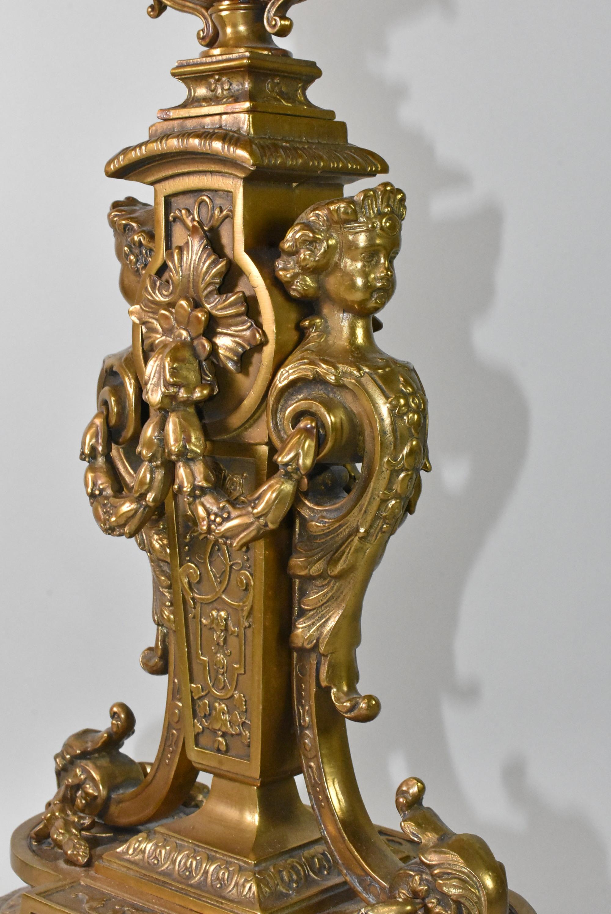 20ième siècle Lampe de table figurative italienne Renaissance en bronze en vente