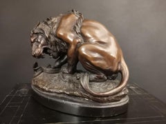 Bronze Figural Group of a Lion Fighting a Snake, 19th Century