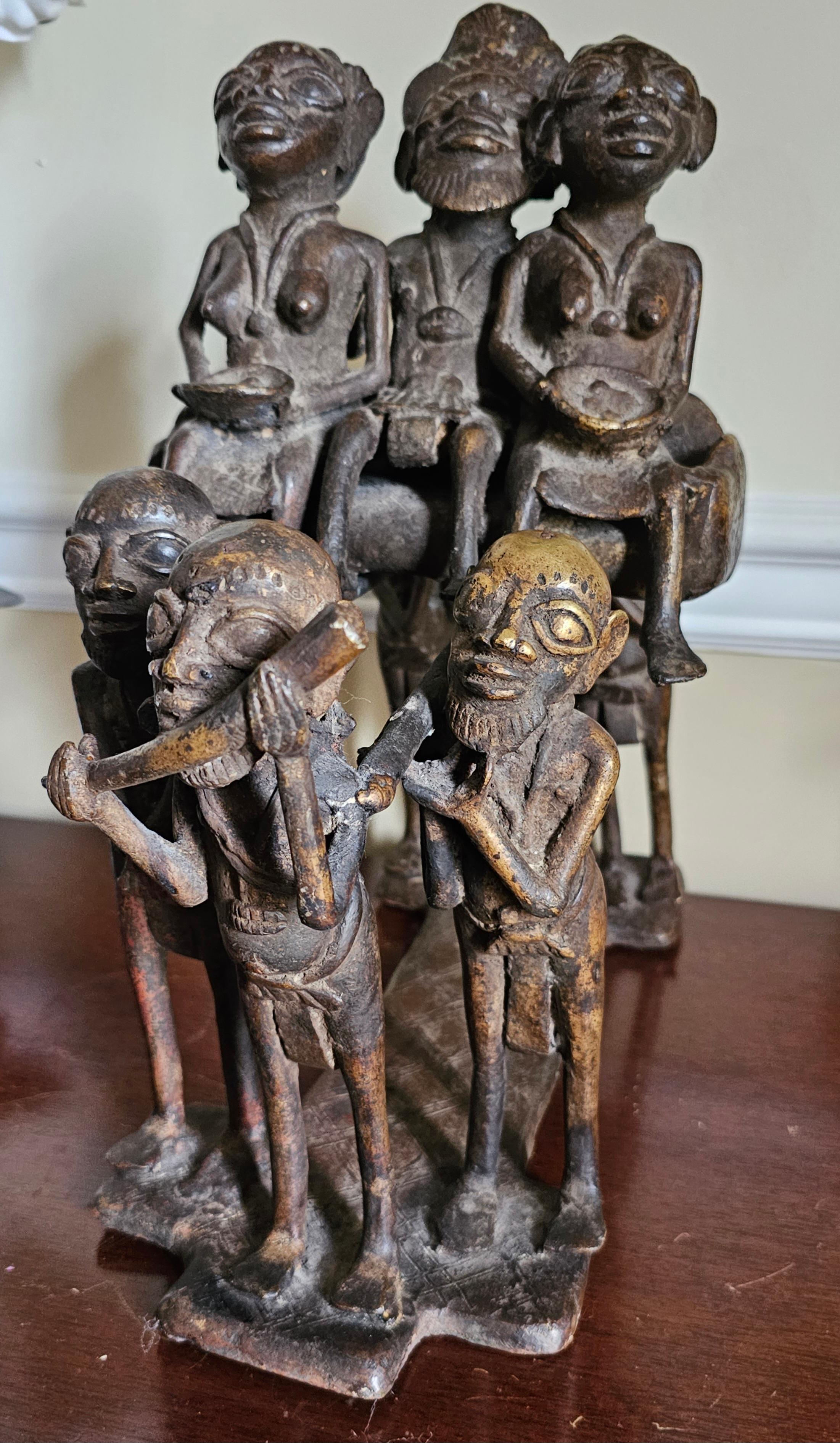 Brutalist Bronze Figural Group Of African Royal Family On Carrier And Attendants, C. 1920s For Sale