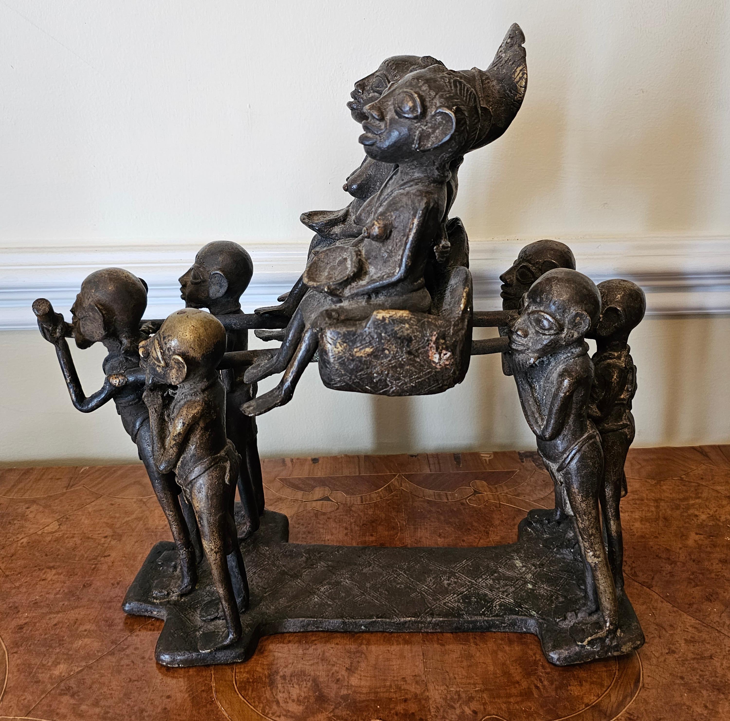 Bronze Figural Group Of African Royal Family On Carrier And Attendants, C. 1920s For Sale 2