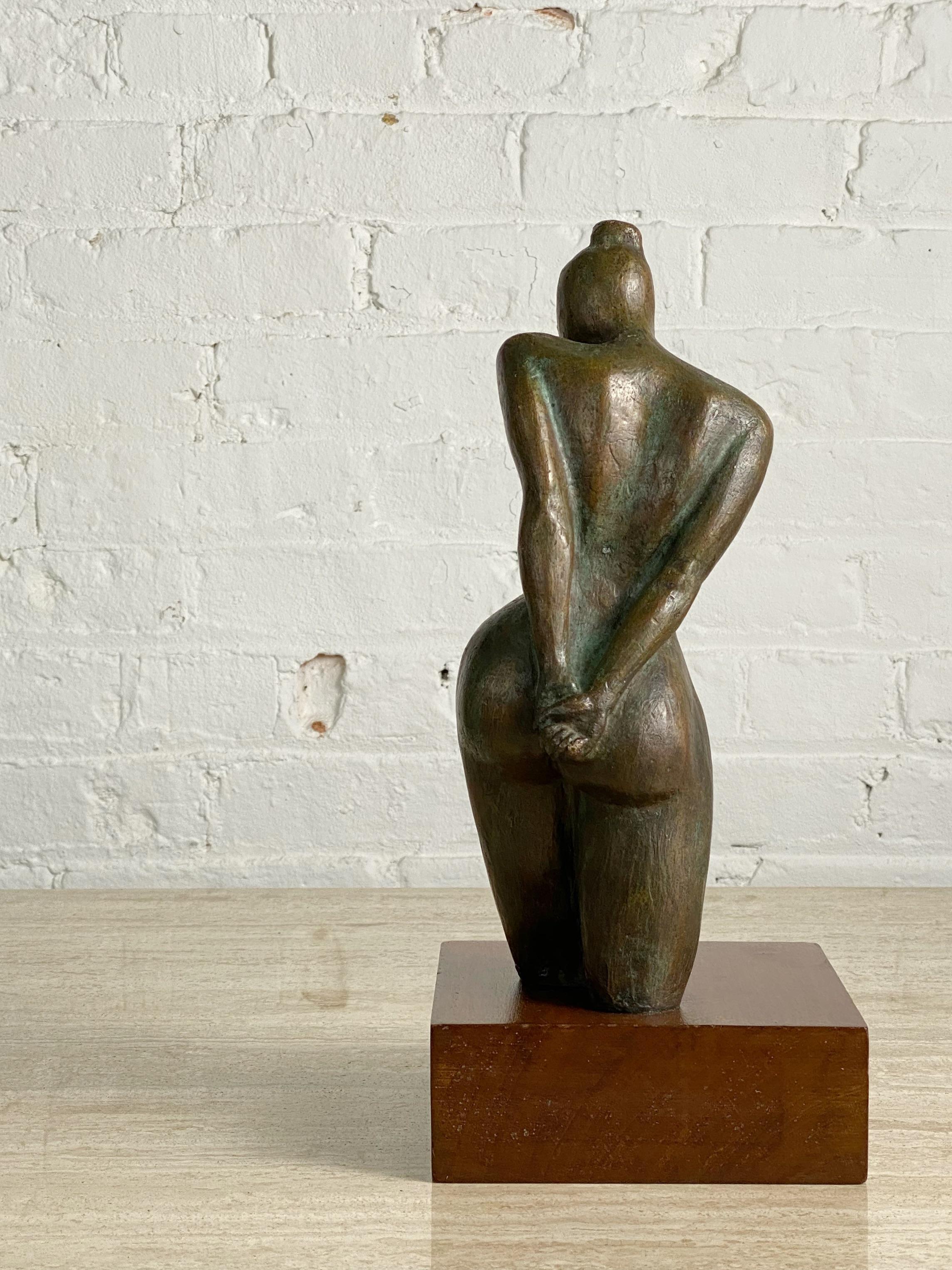 Late 20th Century Bronze Figural Nude Sculpture on Wood Base