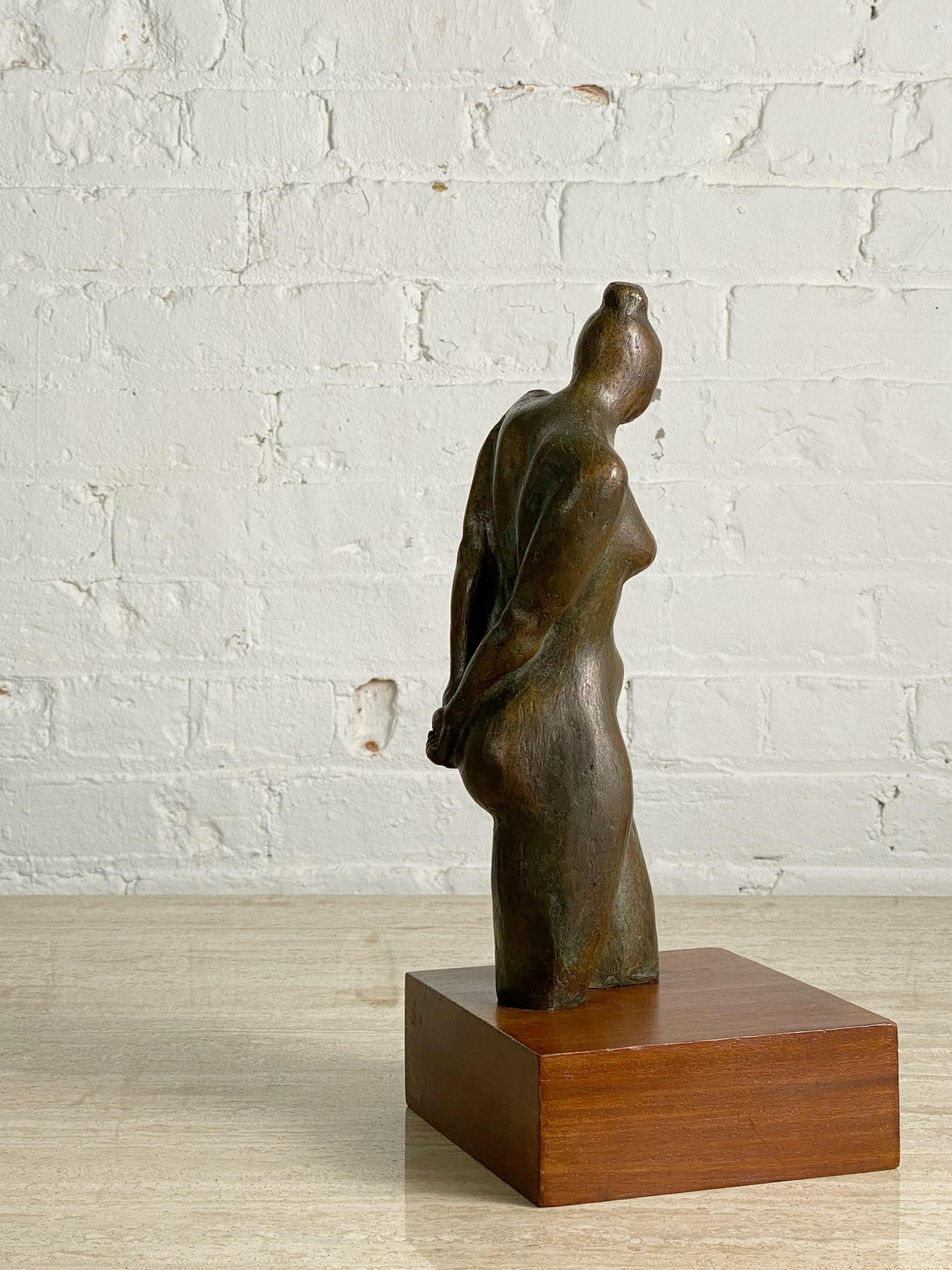 Bronze Figural Nude Sculpture on Wood Base 1