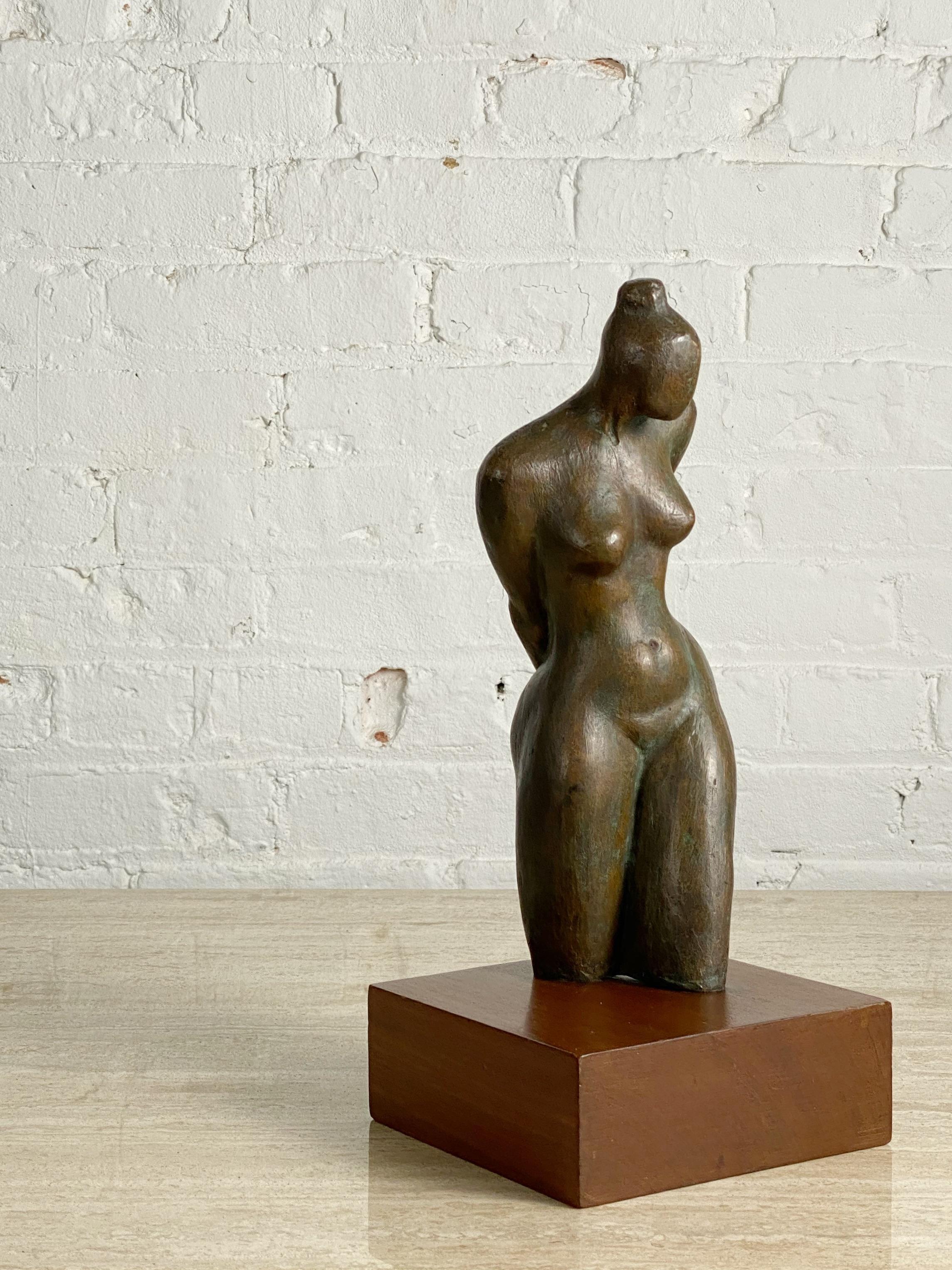 Bronze Figural Nude Sculpture on Wood Base 2