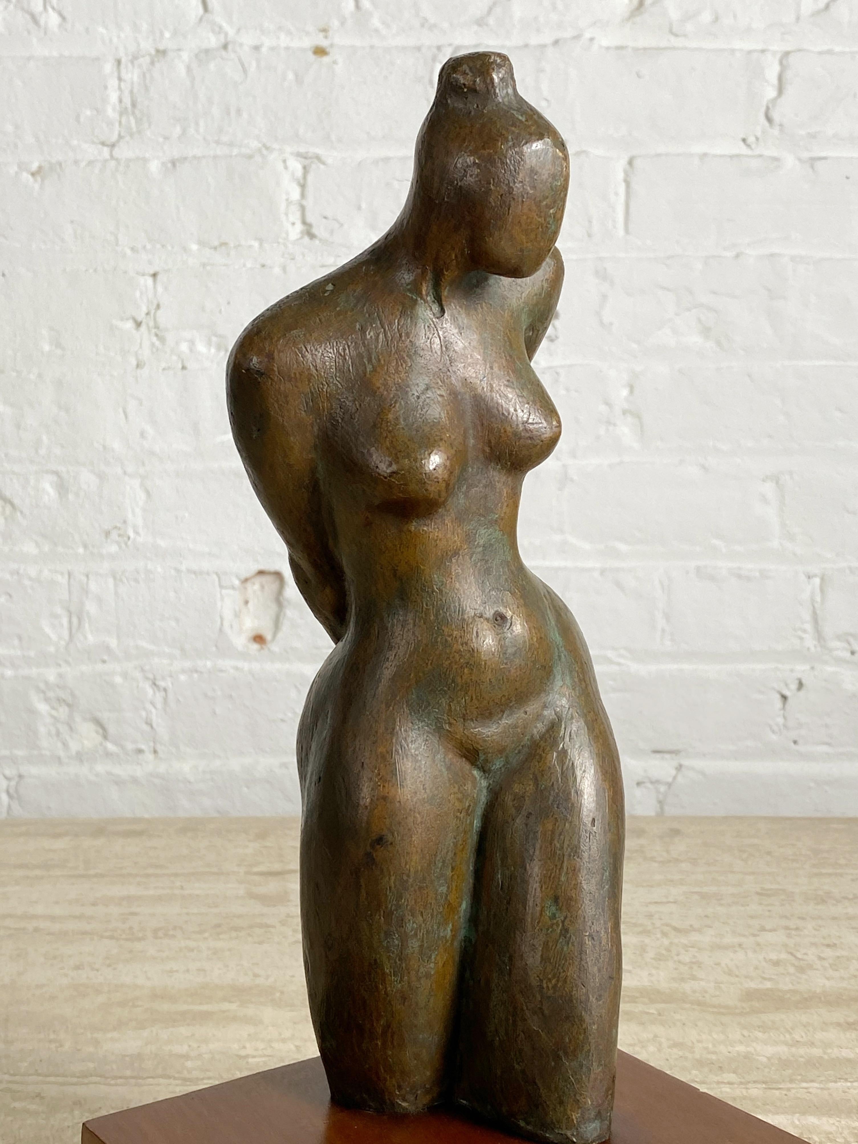 Bronze Figural Nude Sculpture on Wood Base 3