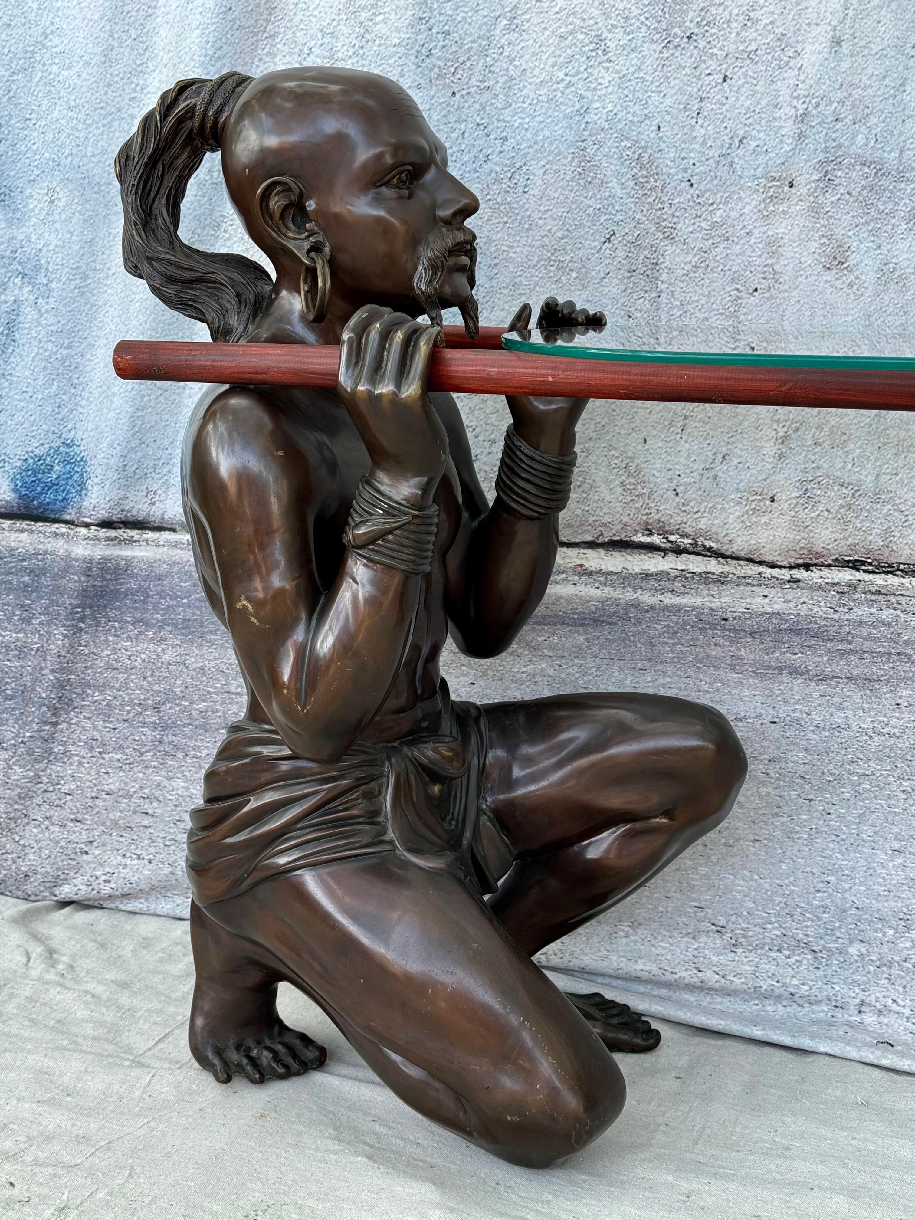 Verre Console ou table de canapé orientaliste figurative en bronze en vente