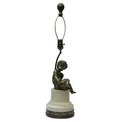 Bronze Figural Putti Table Lamp w/ Marble & Bronze Base