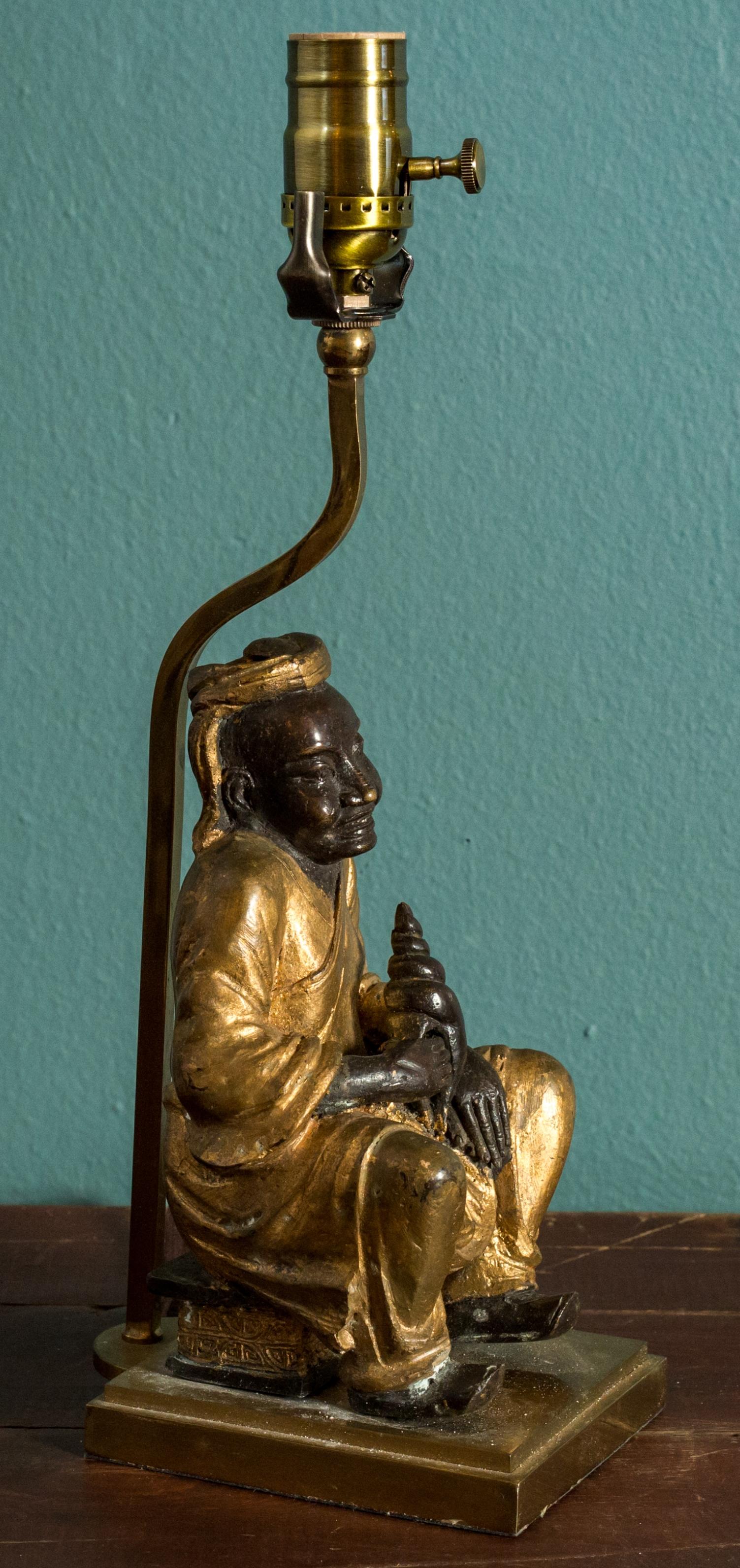 Cast Bronze Figural Table Lamp of Japanese man
