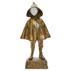Bronze Figure "Boy in a Raincoat", France by Georges Omerth, 1910s - 1920s