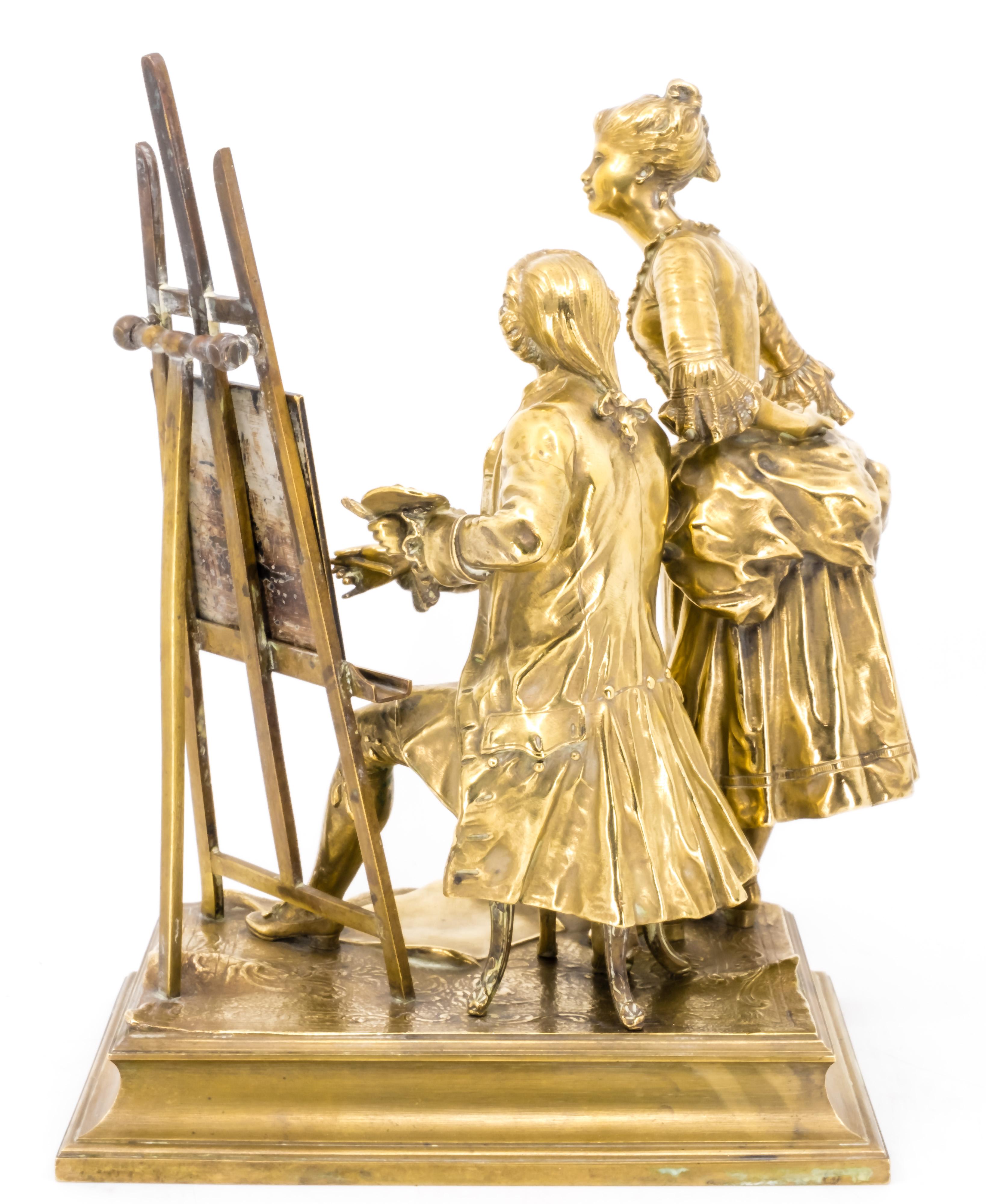 Classical Roman Bronze Figure Group of a Painter with a Muse, Late 19th Century For Sale