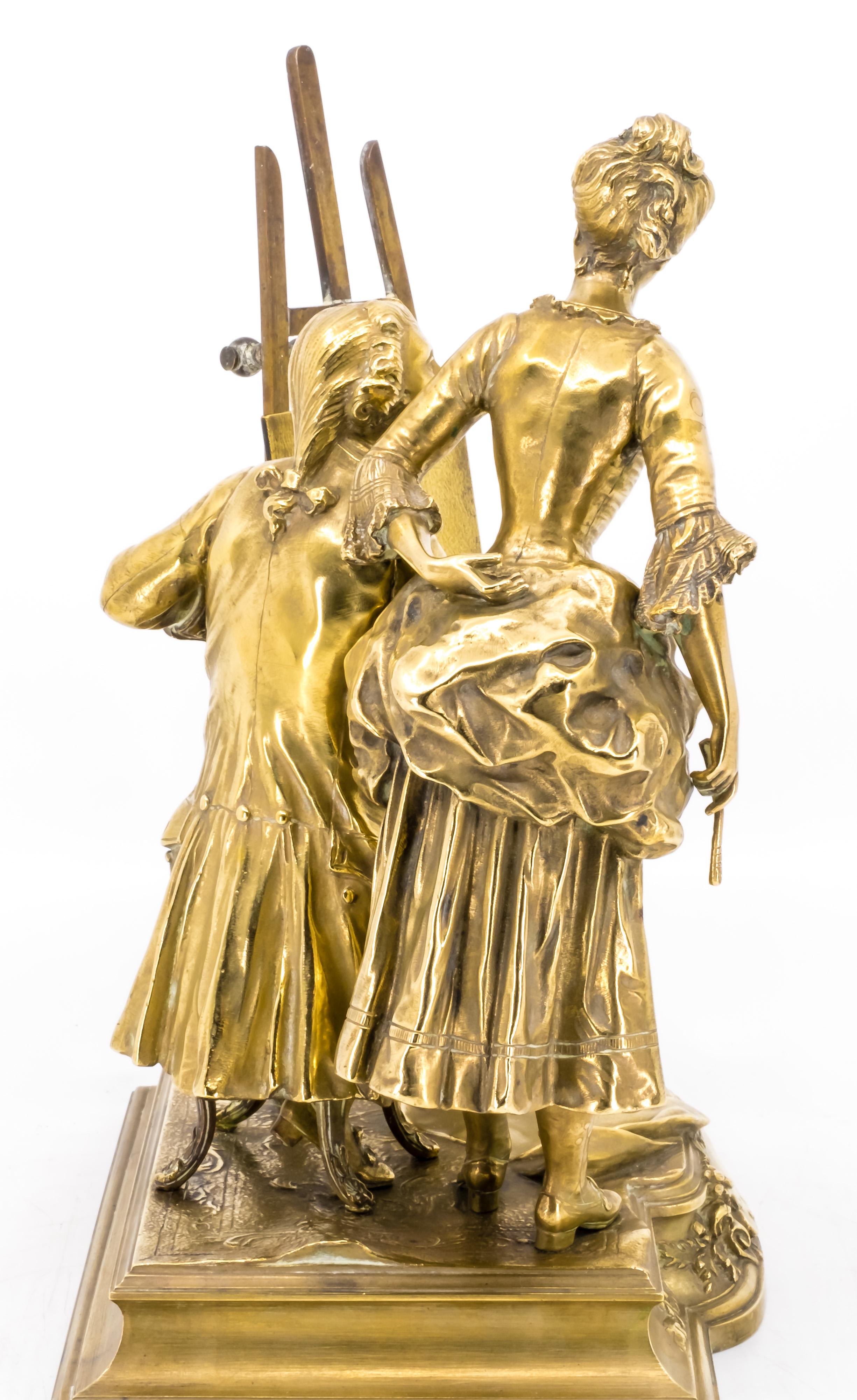Bronzefigurengruppe eines Malers mit einer Muse, spätes 19. Jahrhundert (Französisch) im Angebot