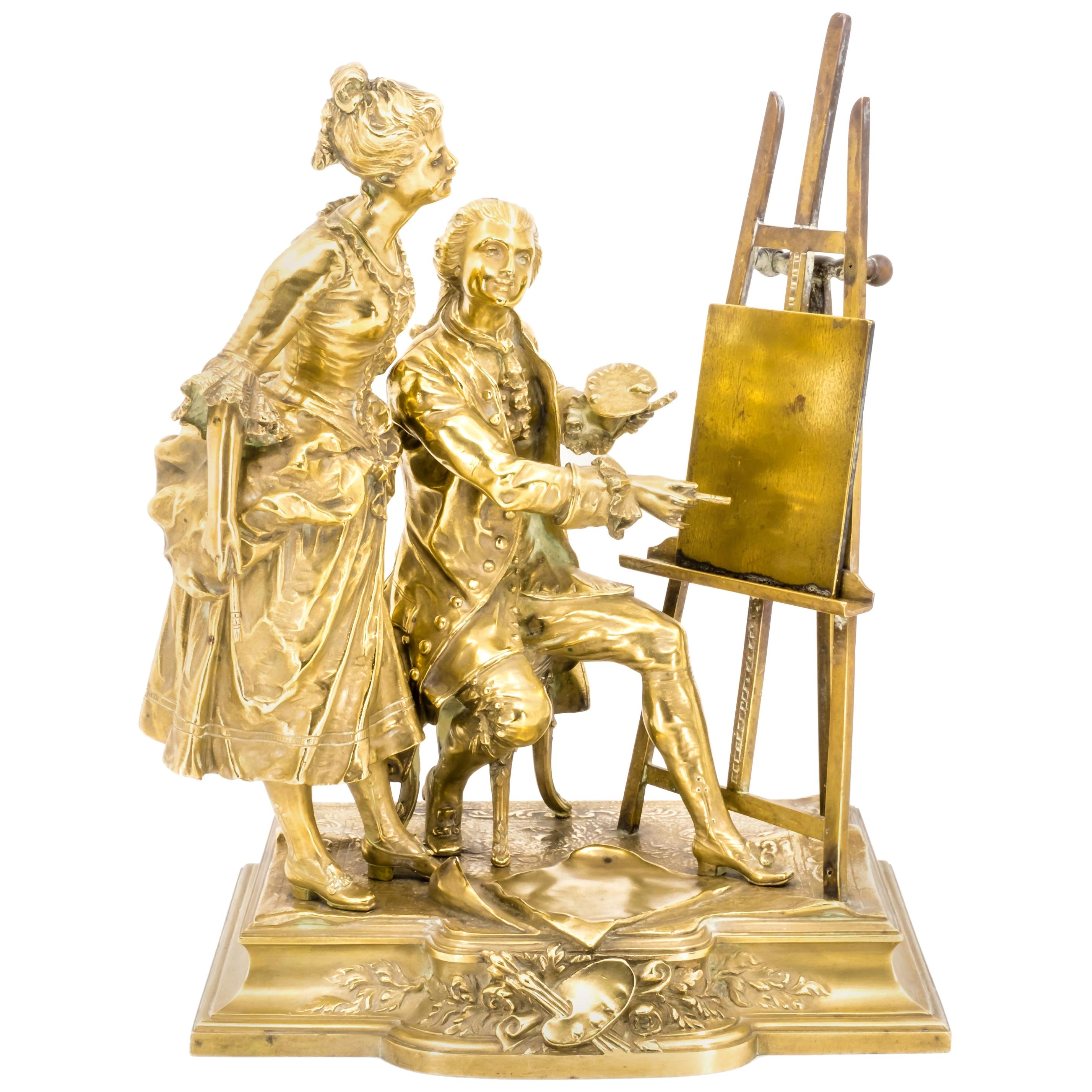 Bronze Figure Group of a Painter with a Muse, Late 19th Century For Sale