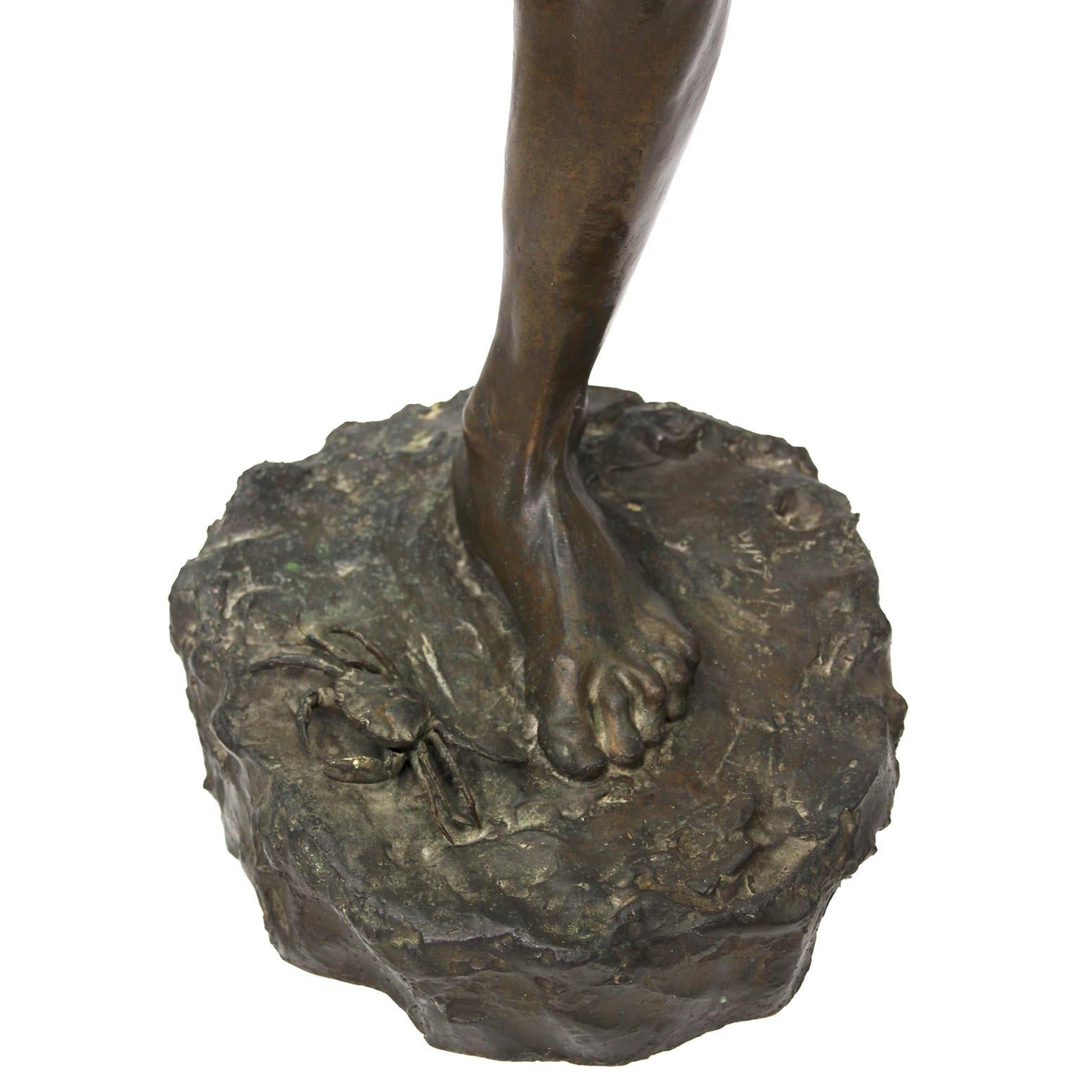 Bronze Figure of a Boy Stepped on Crab Titled 