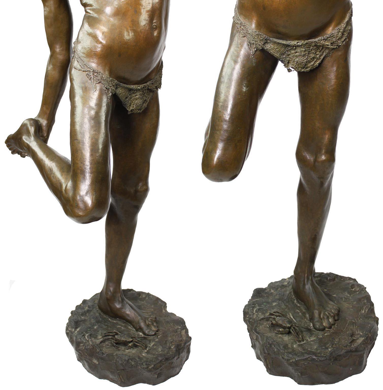 Bronze Figure of a Boy Stepped on Crab Titled 