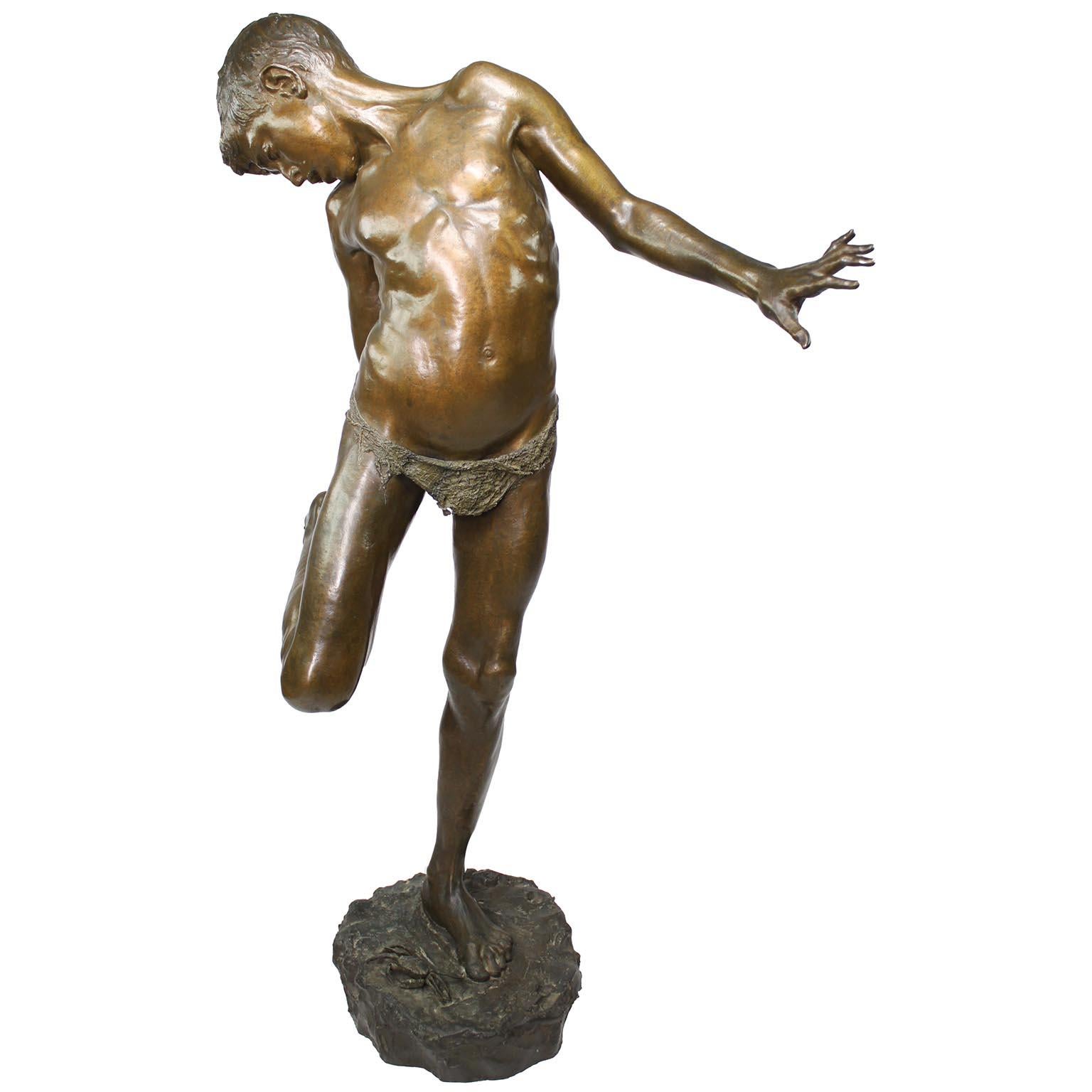 A very fine and charming Italian 19th-20th century patinated bronze figure titled 