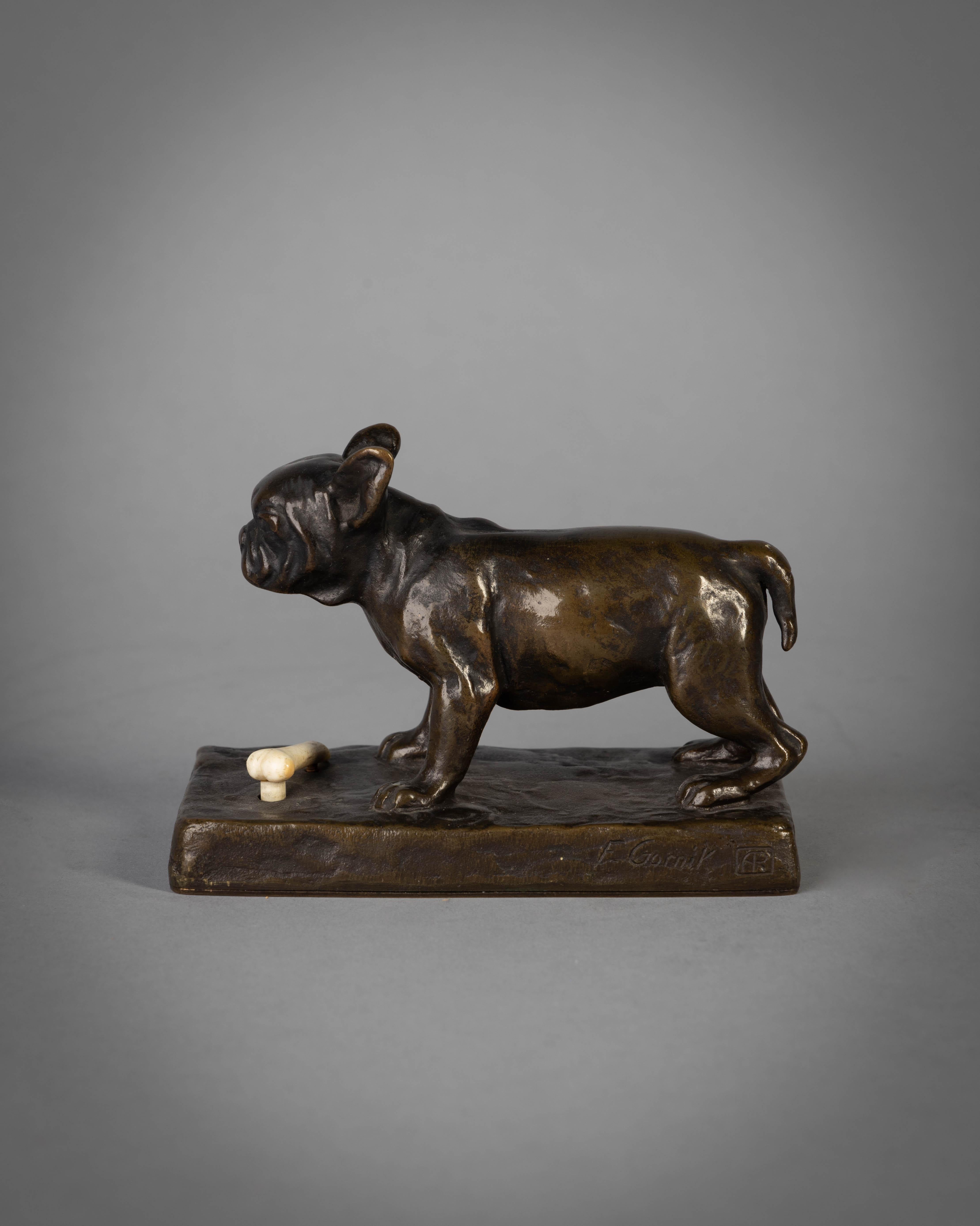 French bulldog signed 'F. Gornick' with Aust-Reich founders mark.

With ivorine bone.