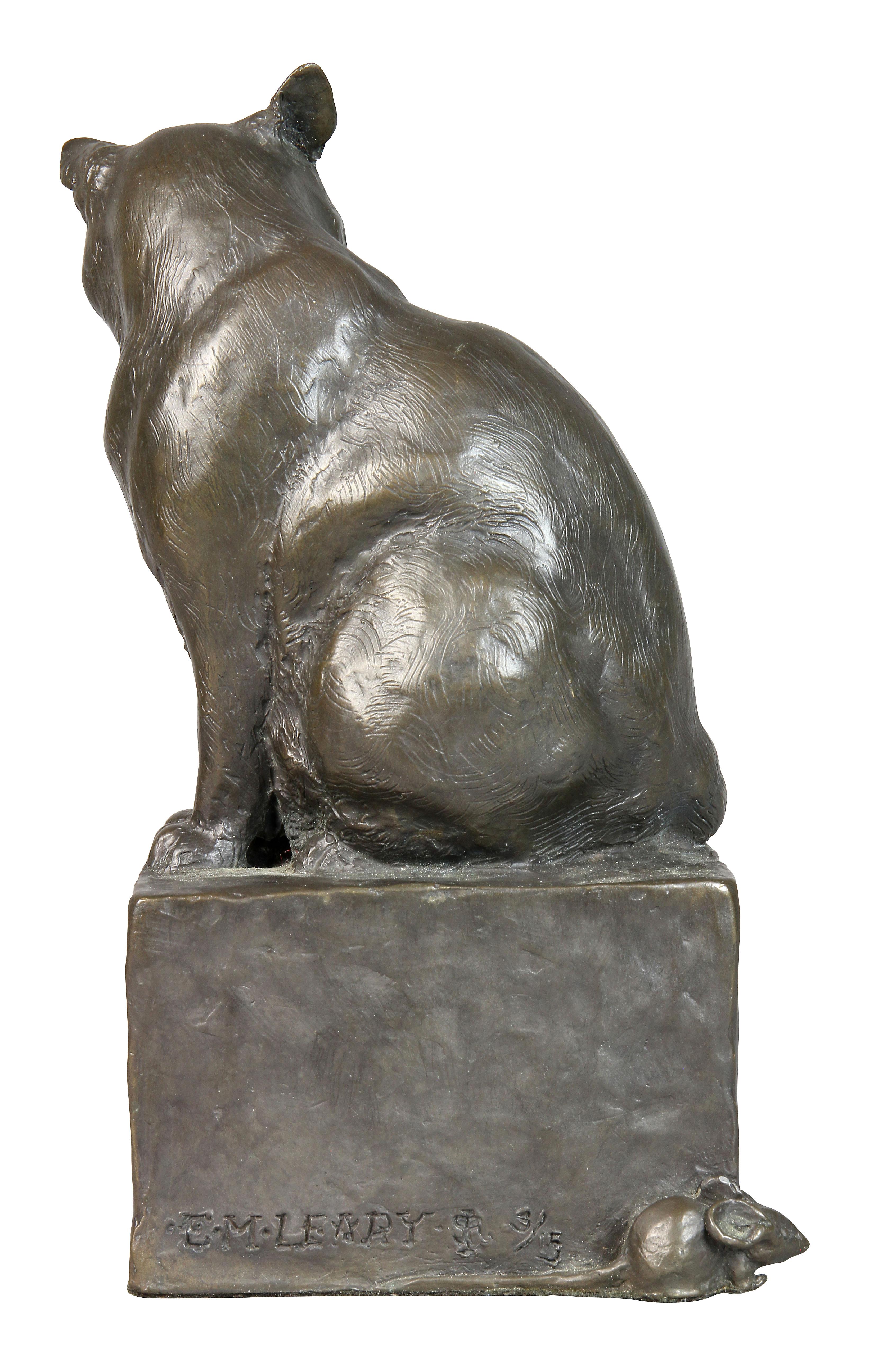 Bronze Figure of a Cat by E.M. Leary Strazzula In Good Condition In Essex, MA