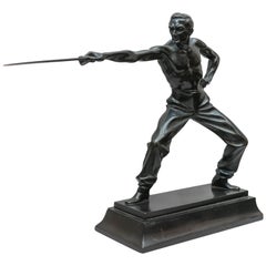 Bronze Figure of a Fencer, Artist Signed, German, Art Deco Period