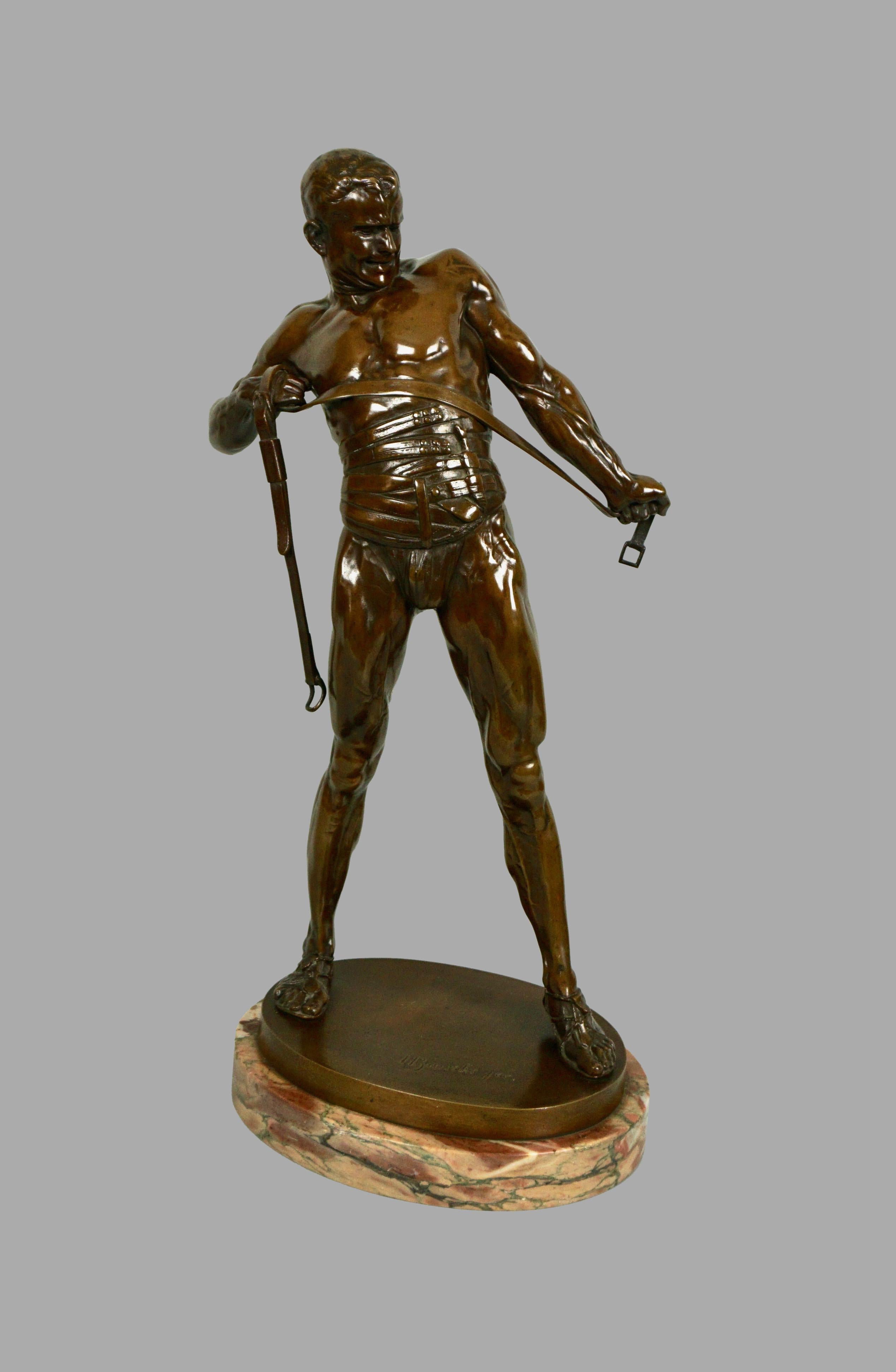 A dramatic and very well-cast bronze figure of a gladiator by Karl Friedrich Baucke, an accomplished sculptor who studied under Karl Janssen at the Dusseldorf Academy of Fine Arts from 1891-1900. In 1903 Baucke moved to Berlin and executed several