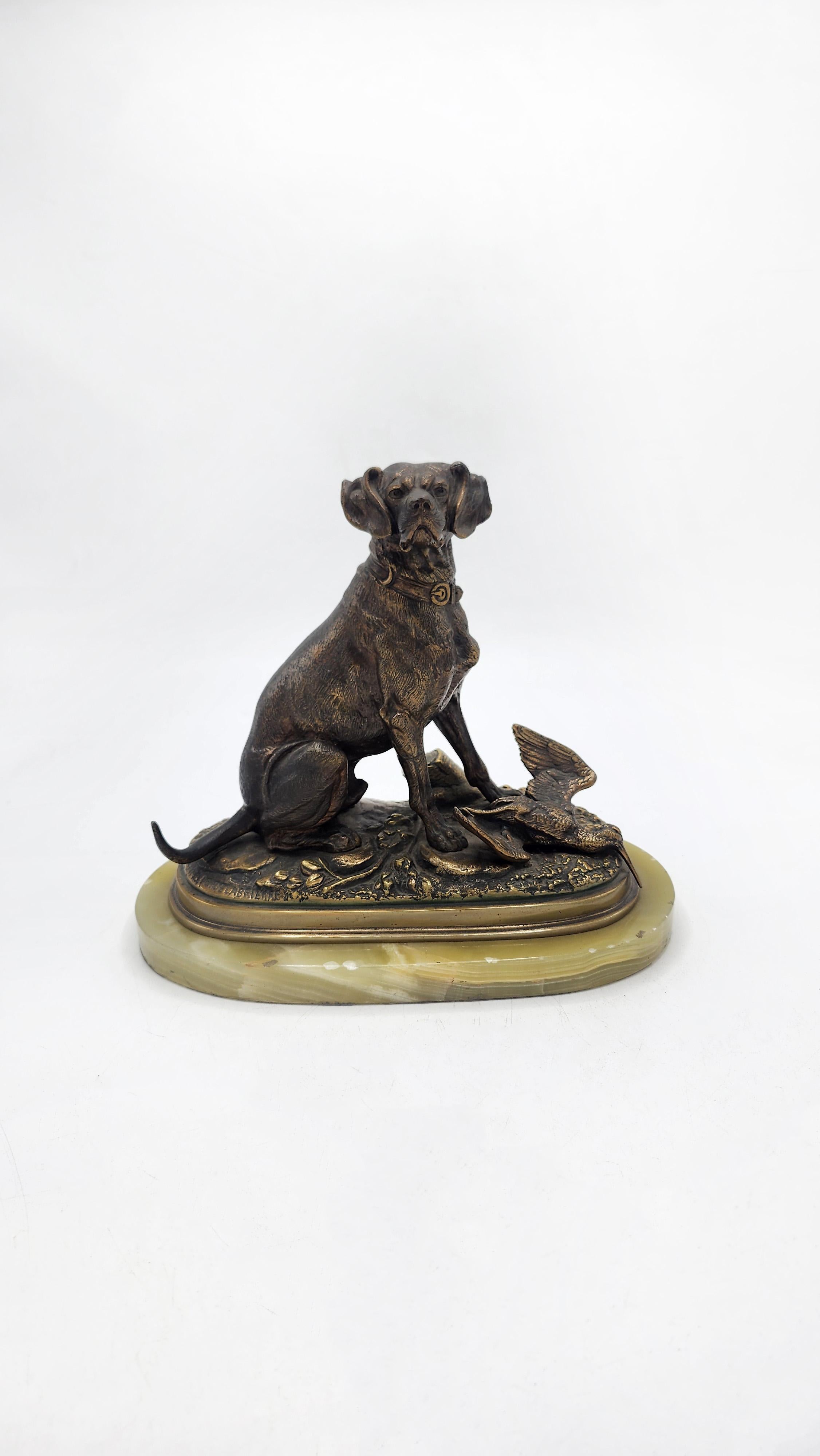 Art Nouveau Bronze figure of a hunting dog signed E.DELABRIERRE For Sale