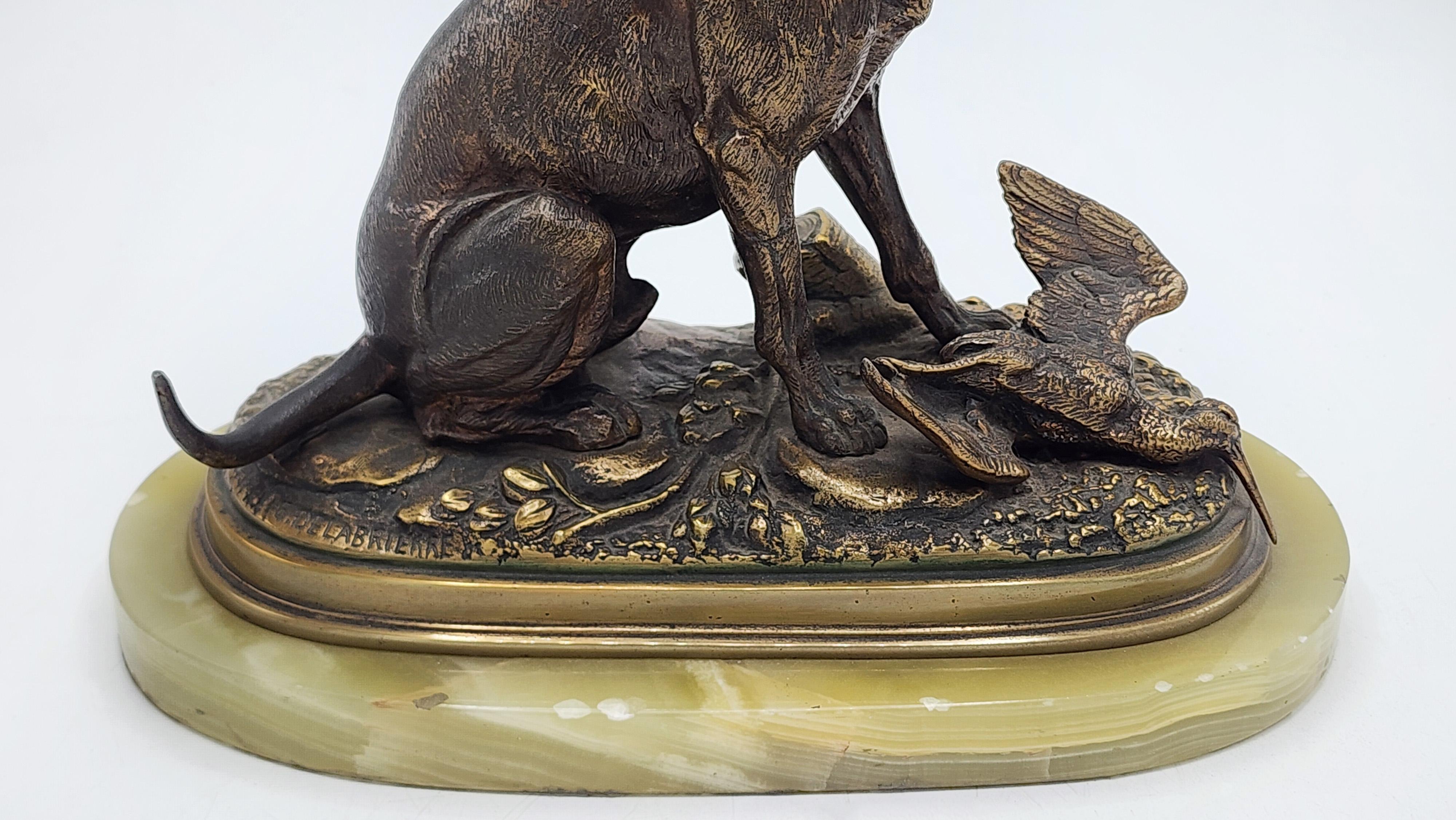 20th Century Bronze figure of a hunting dog signed E.DELABRIERRE For Sale