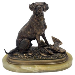 Bronze figure of a hunting dog signed E.DELABRIERRE