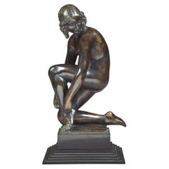 Bronze Figure of a Kneeling Female Nude, by Joseph Mario Korbel