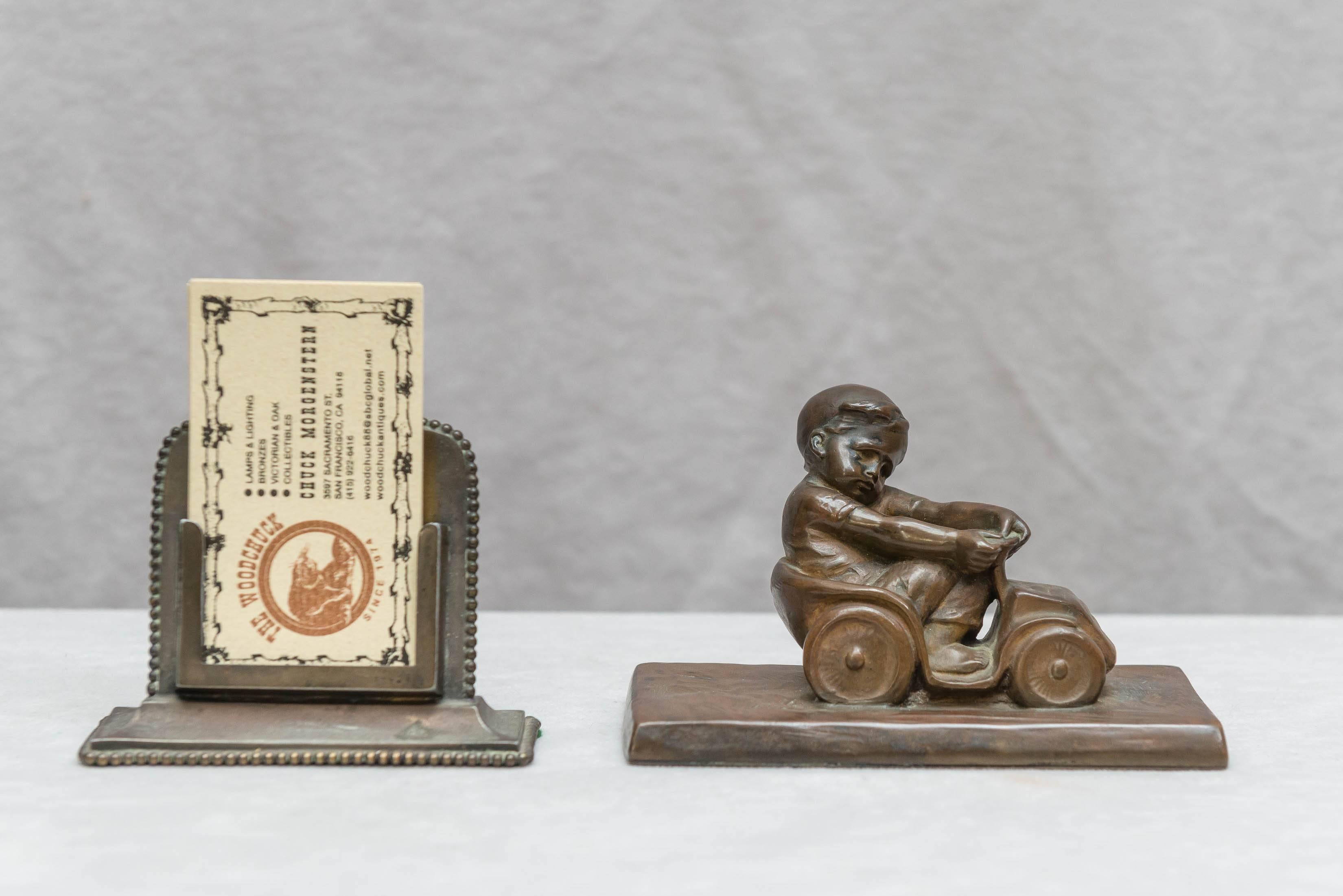 Wonderful example of whimsy in this adorable bronze. Artist signed by the noted Austrian artist Teresczczuk. Makes a great little desk item. A very unusual little gem.