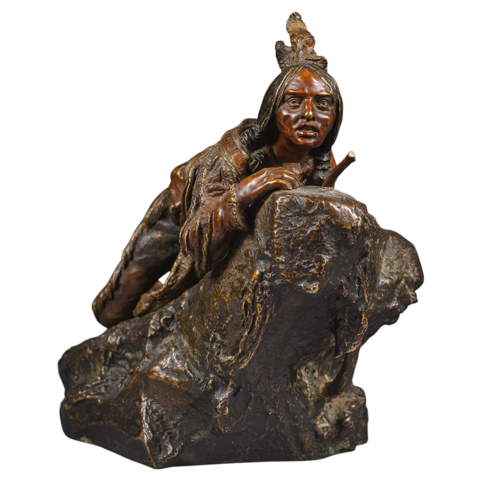 Bronze Figure of a Native American Scout with Rifle by Carl Kauba, circa 1910