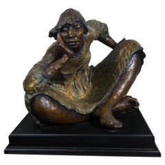 Bronze Figure of a Native American Woman, Signed