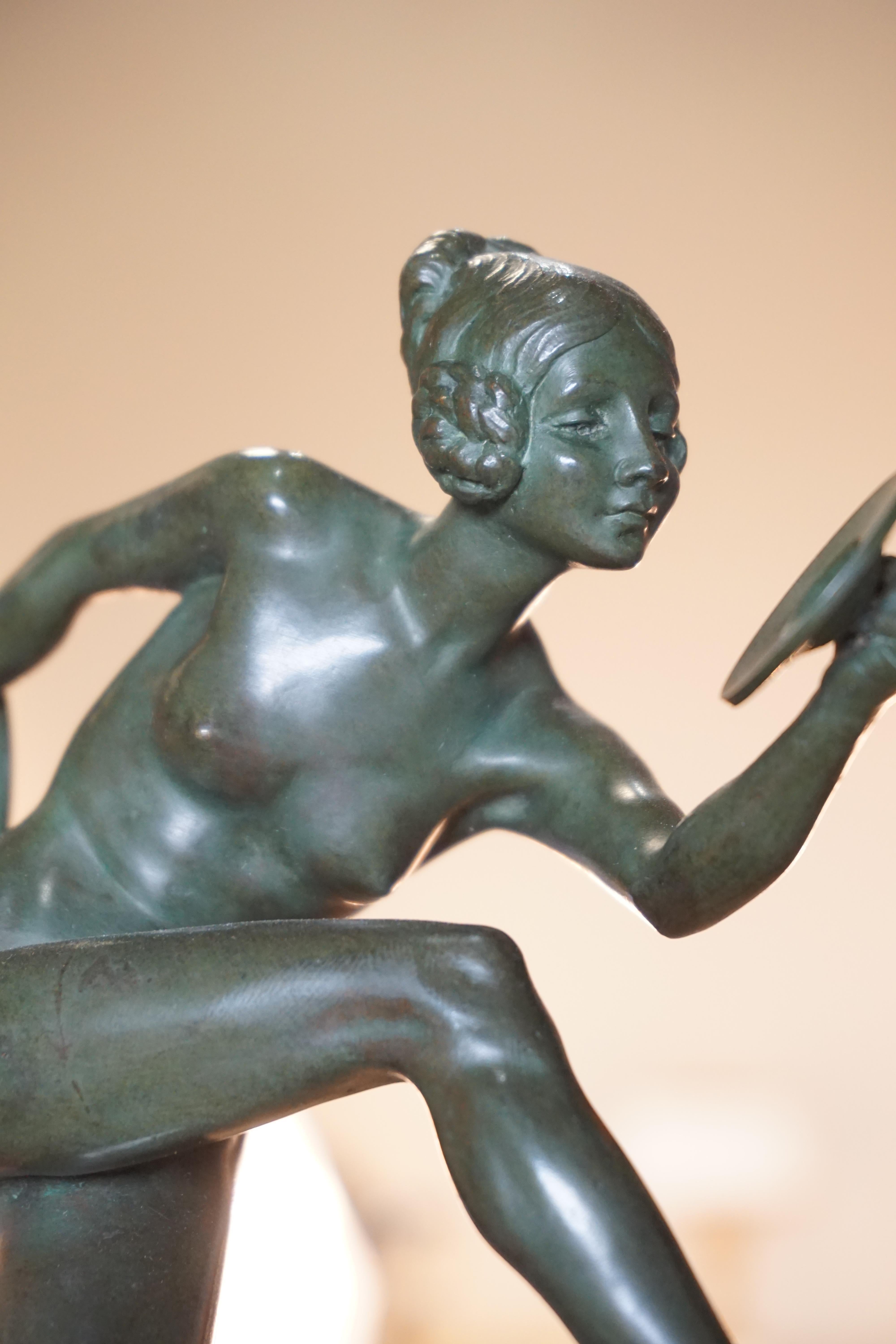 Art Deco Bronze Figure of a Nude Dancer by Lucien Charles Edouard Alliot For Sale