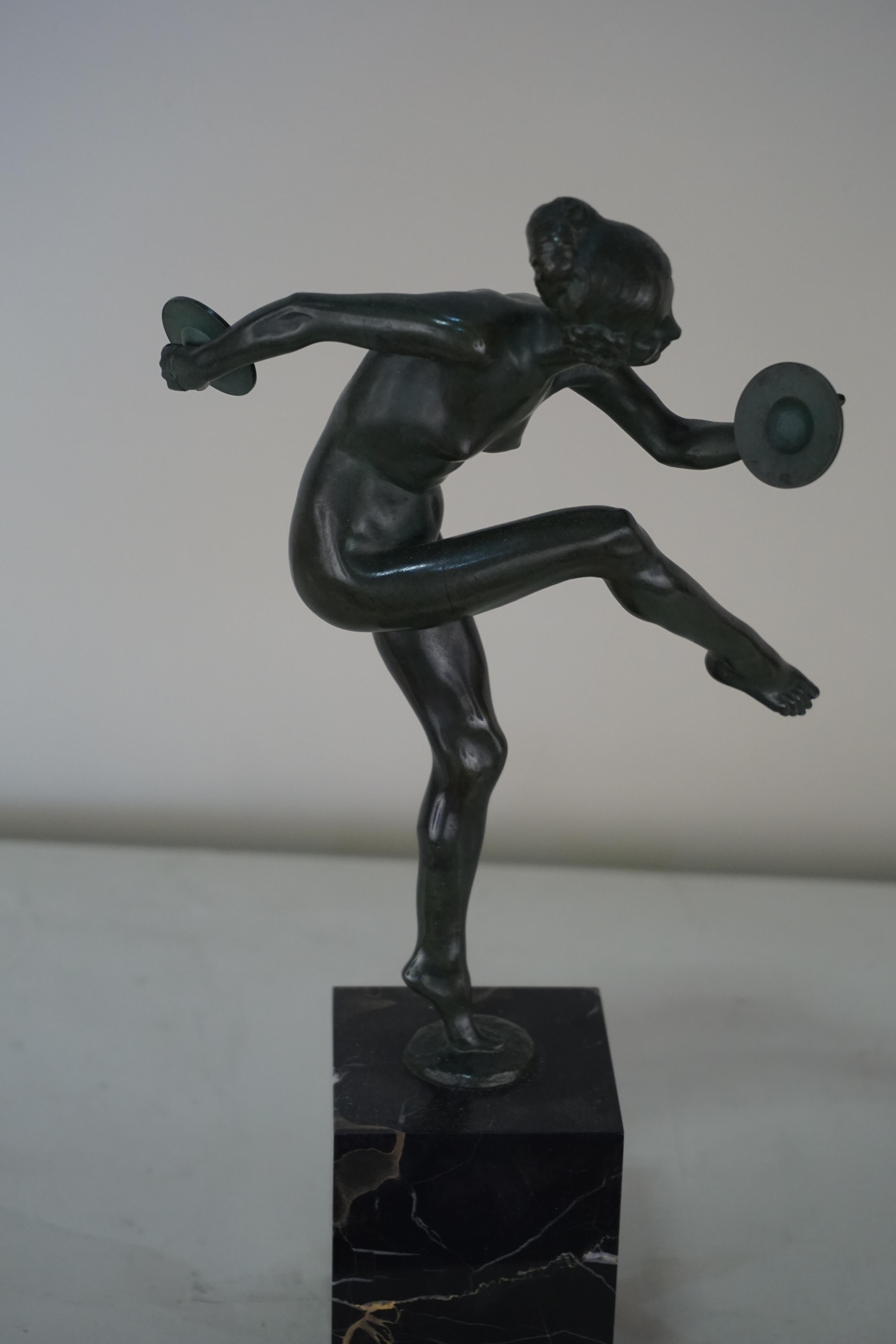 Early 20th Century Bronze Figure of a Nude Dancer by Lucien Charles Edouard Alliot For Sale