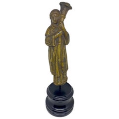 Antique Bronze Figure of a Priest with Crozier, Italian, 18th Century