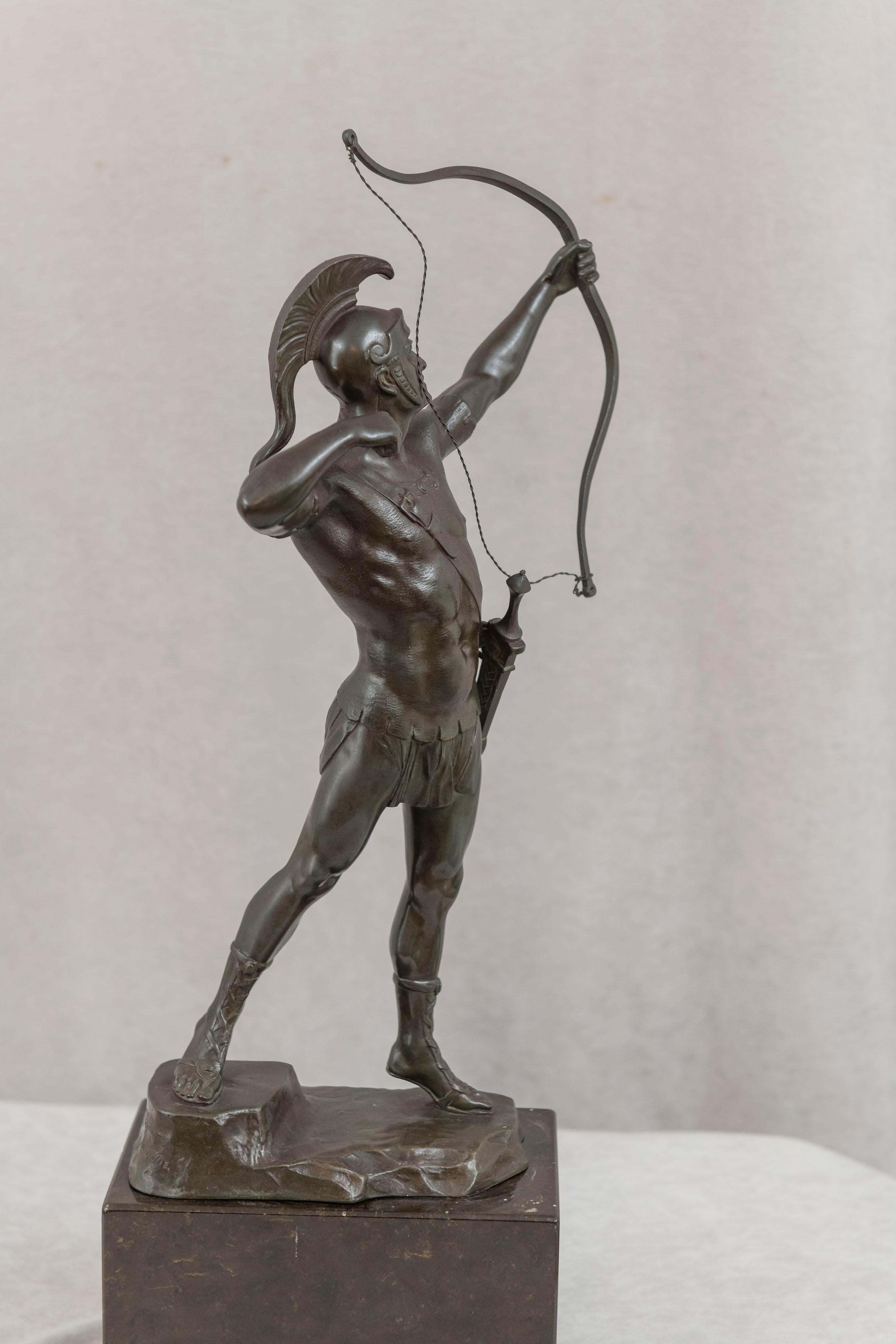 Figura de bronce de un arquero/guerrero romano, alemán, firmado Hamburger, ca. 1900 4