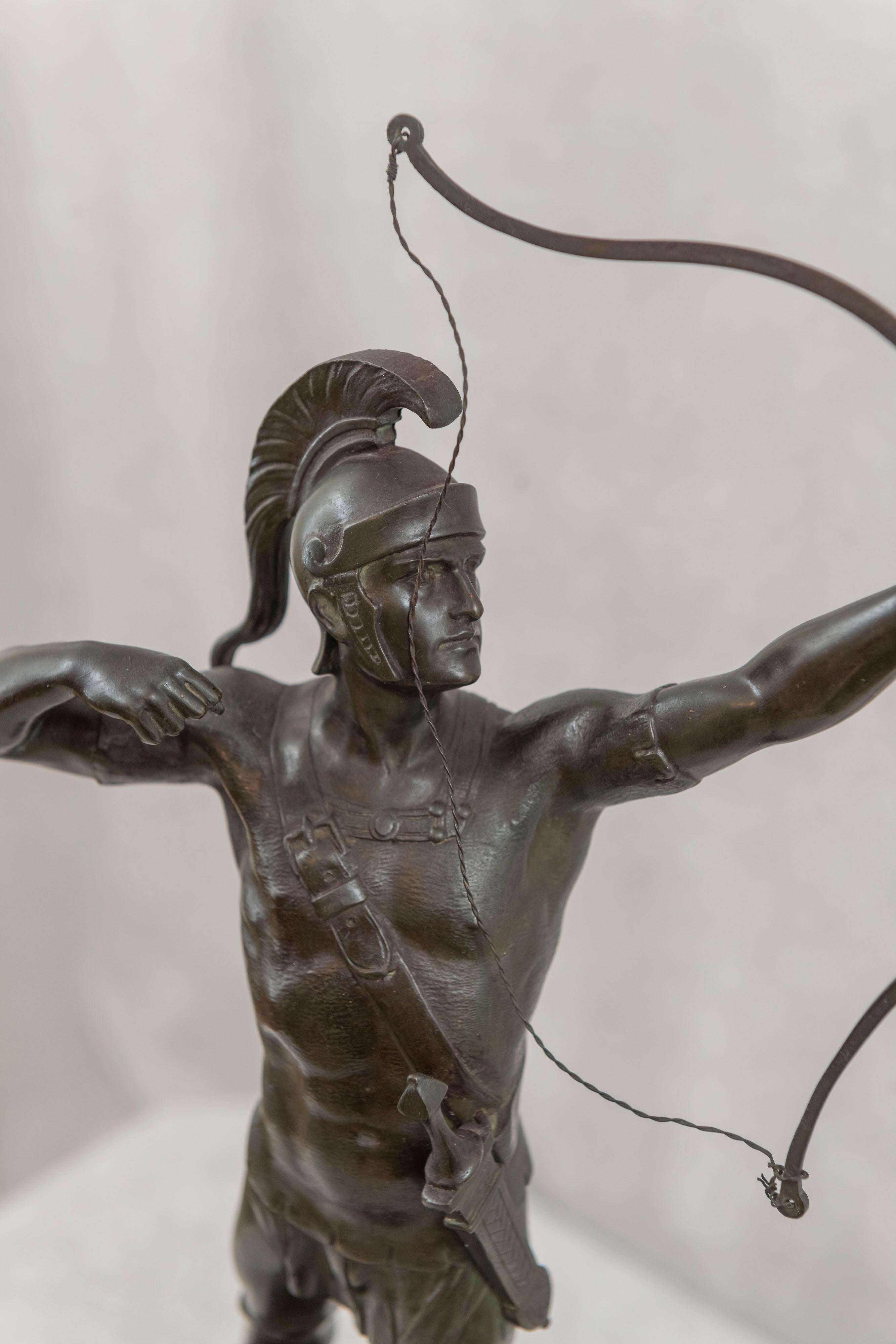 Figura de bronce de un arquero/guerrero romano, alemán, firmado Hamburger, ca. 1900 Grecorromano