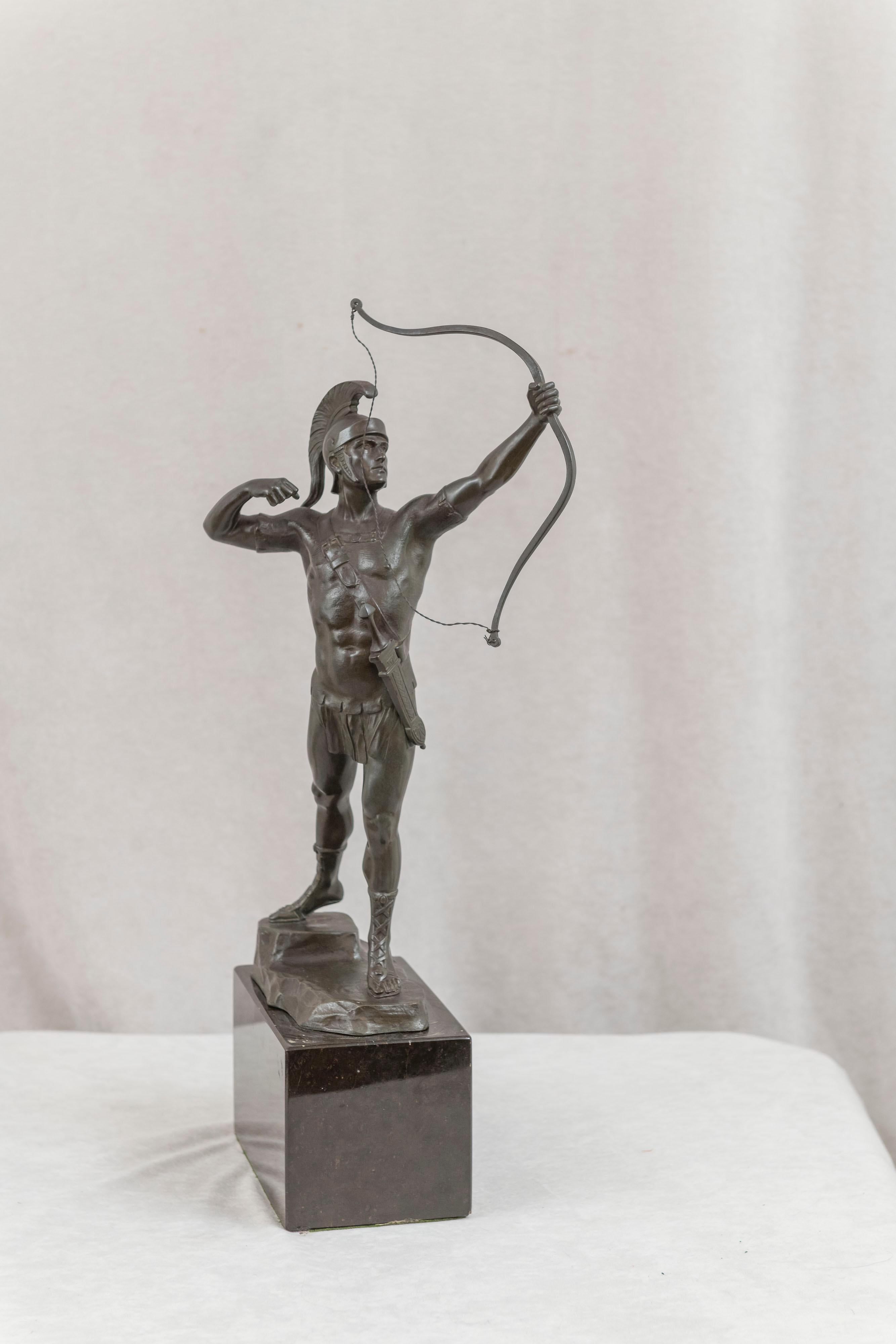 Figura de bronce de un arquero/guerrero romano, alemán, firmado Hamburger, ca. 1900 Alemán