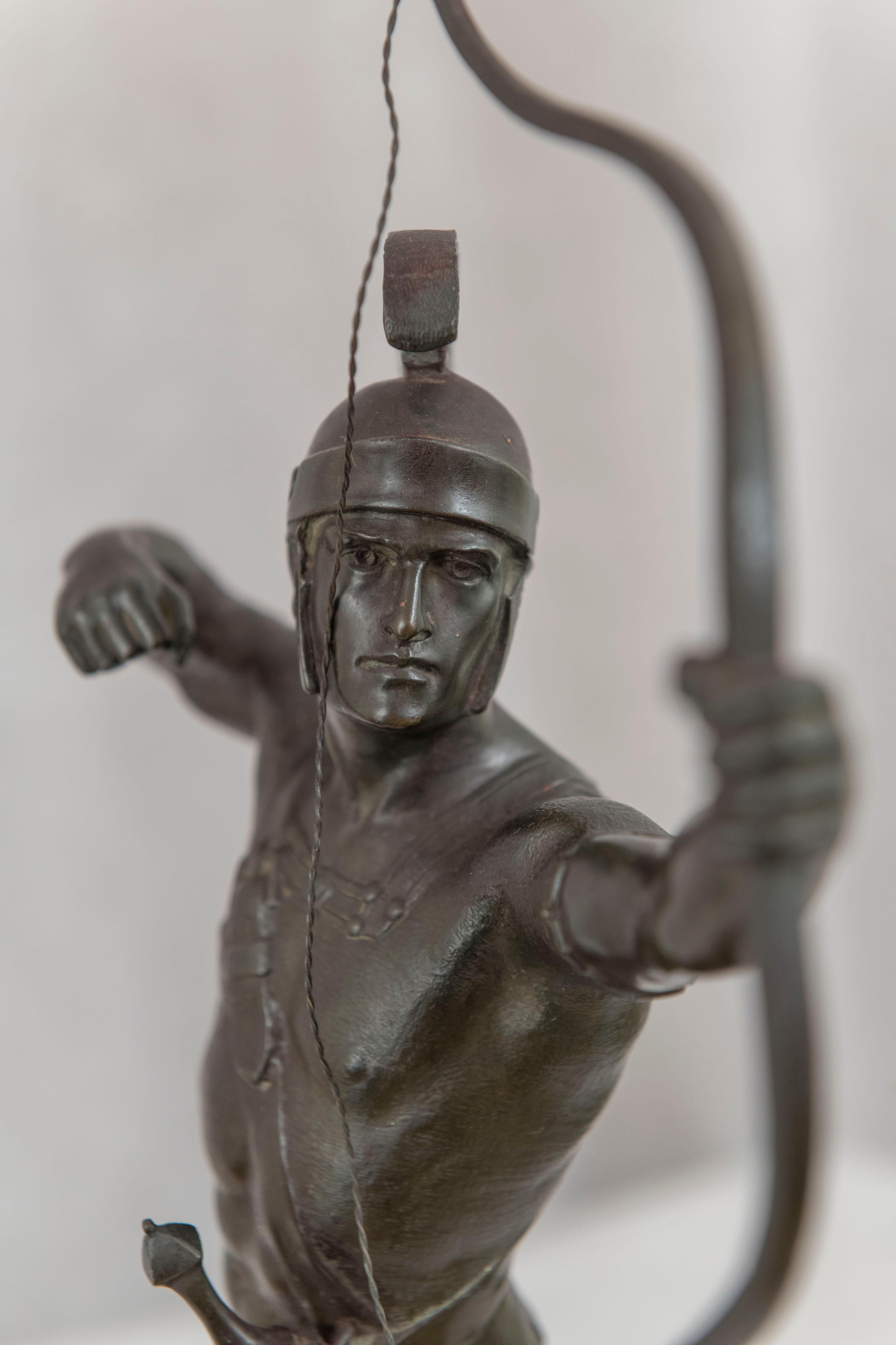 Figura de bronce de un arquero/guerrero romano, alemán, firmado Hamburger, ca. 1900 Hecho a mano
