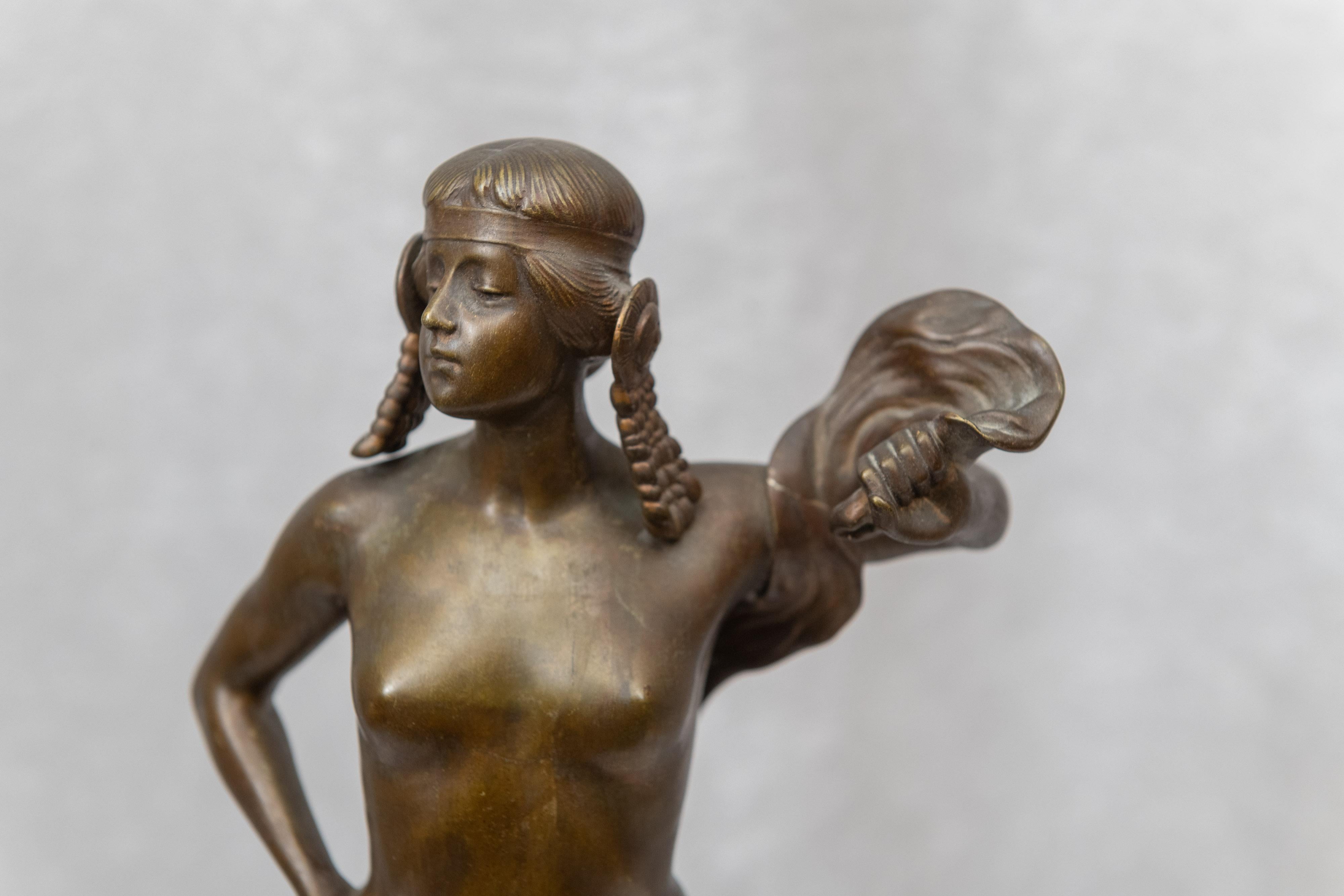 Patinated Bronze Figure of an Art Nouveau Maiden Artist Signed 