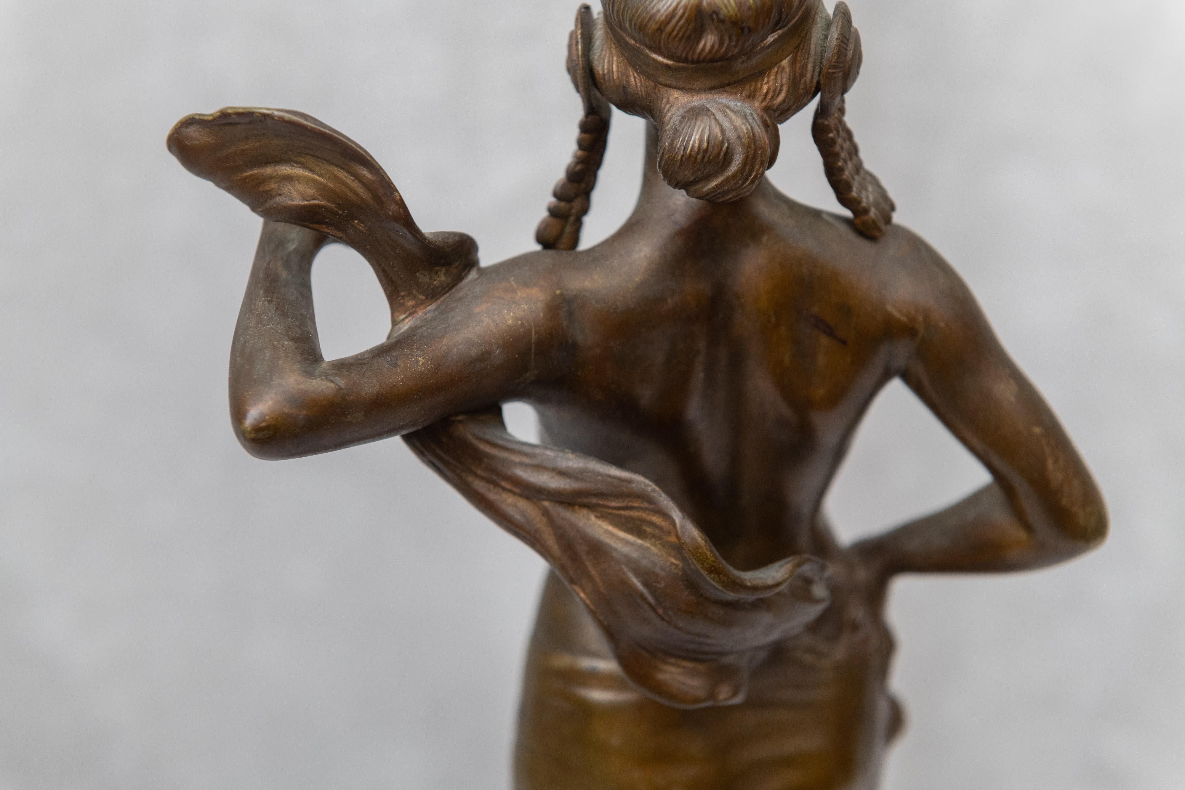 Bronze Figure of an Art Nouveau Maiden Artist Signed 