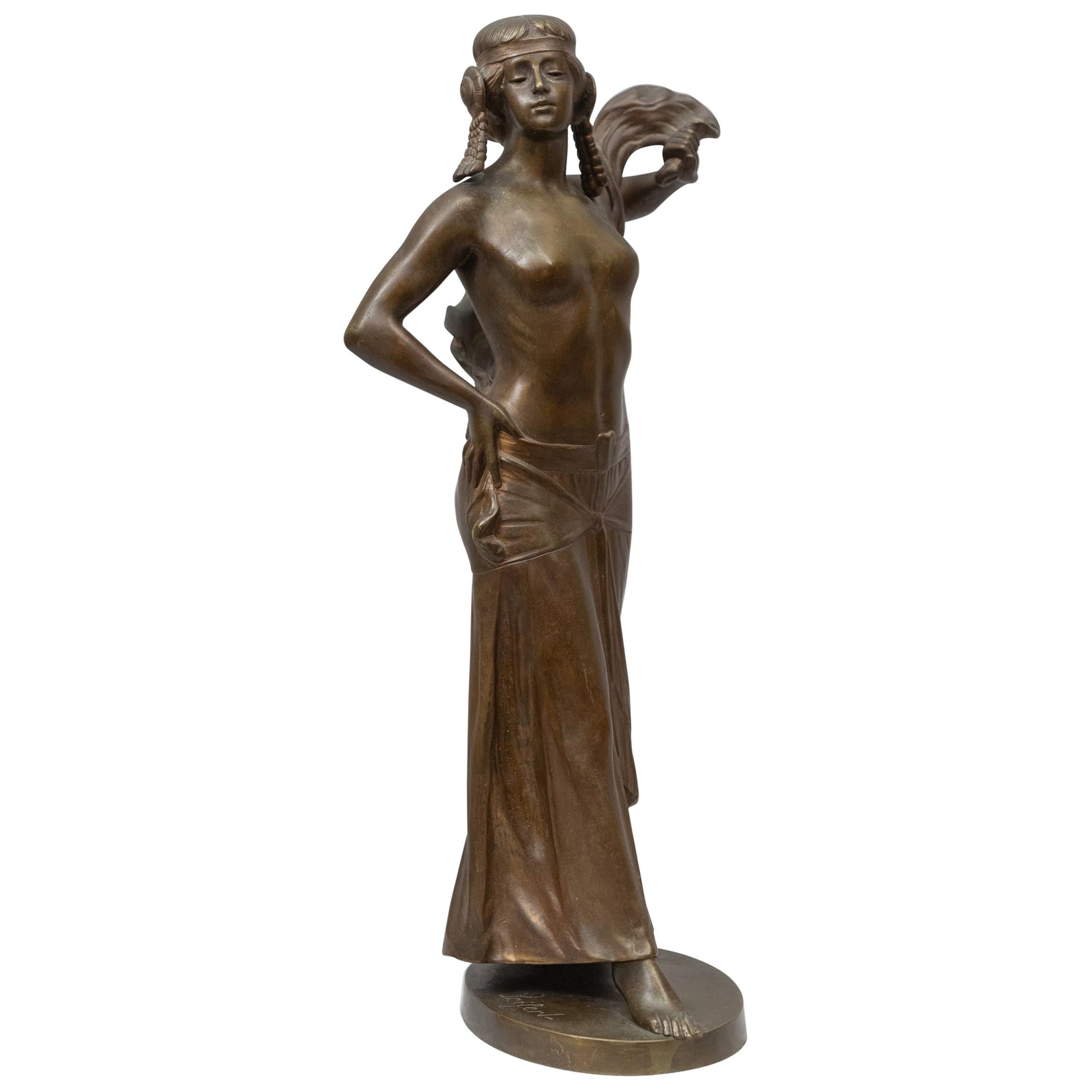 Bronze Figure of an Art Nouveau Maiden Artist Signed "Seifert" German circa 1900