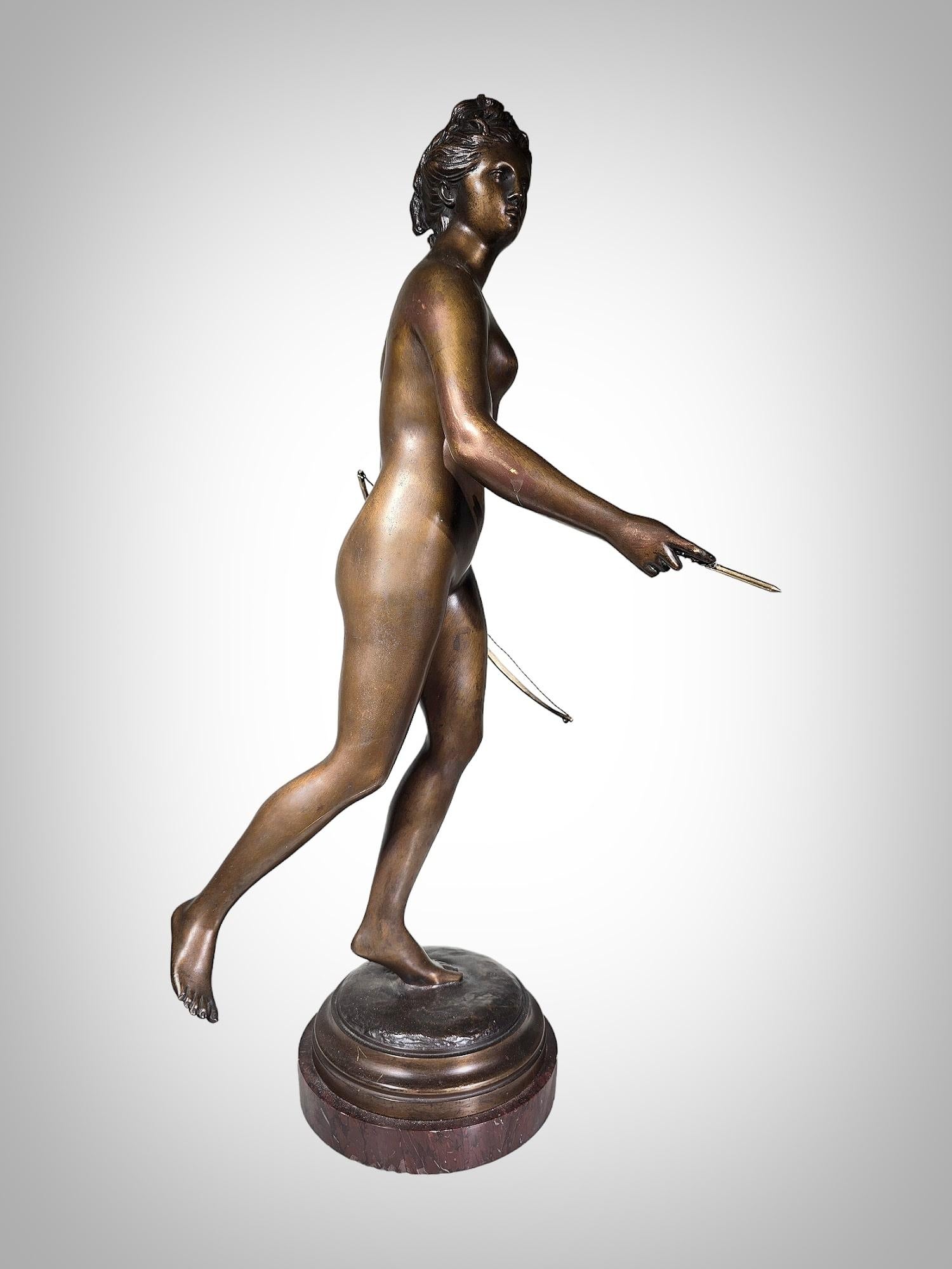 Bronze Figure of Diana the Huntress, after Houdon 65 CM For Sale 7