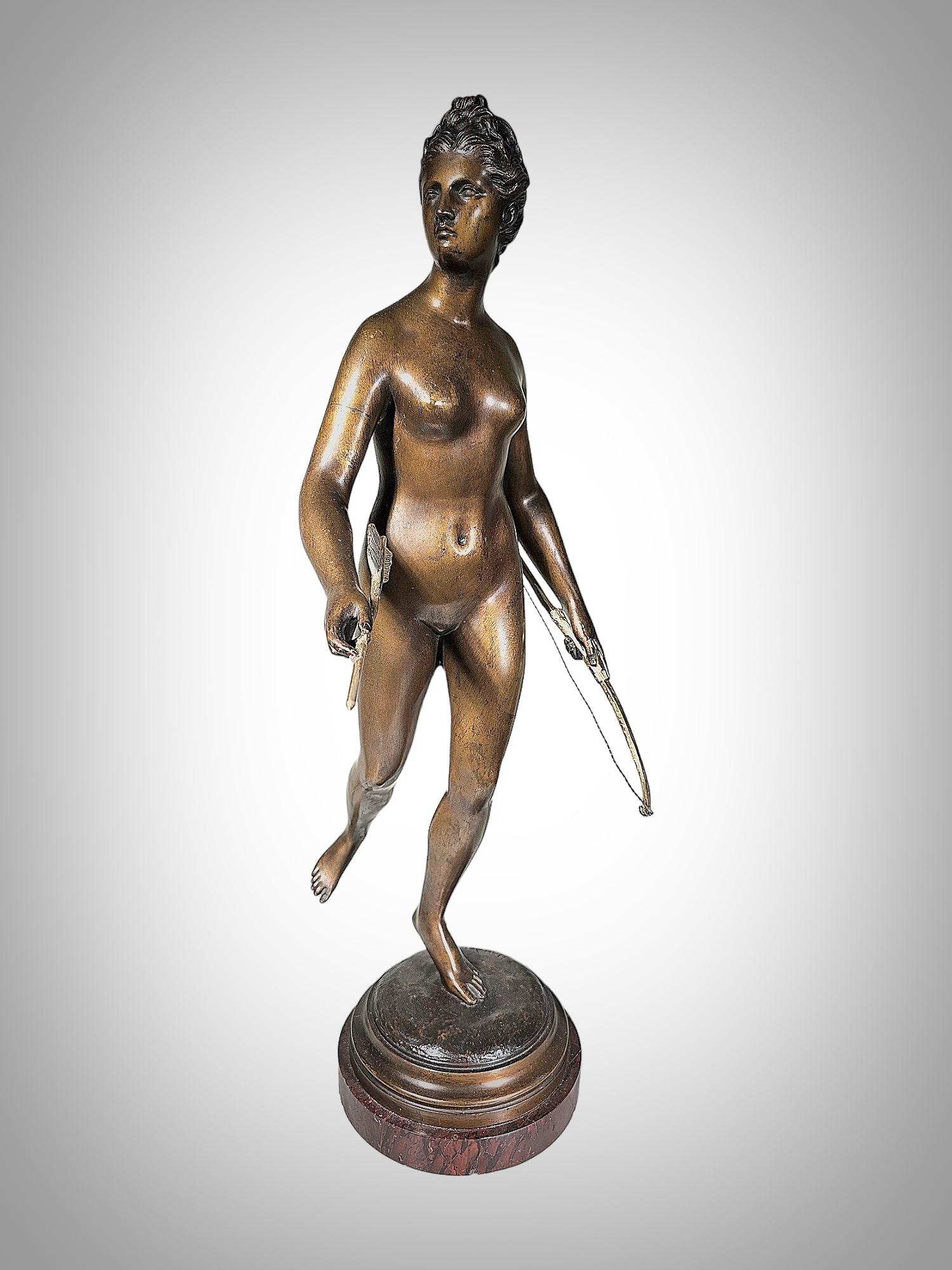 Bronze Figure de Diane la chasseresse d'après Houdon 65 cm en vente