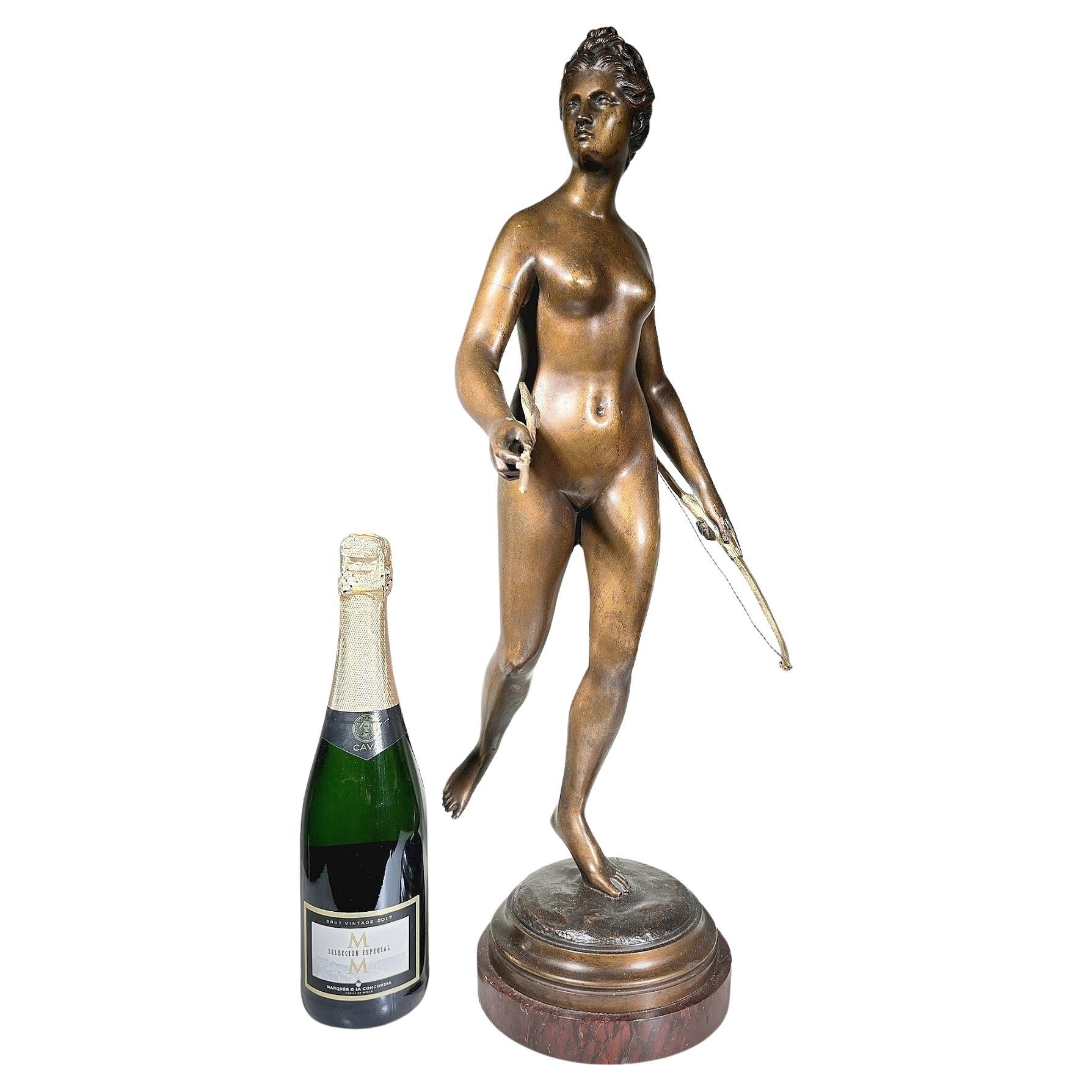 Bronze Figure of Diana the Huntress, after Houdon 65 CM For Sale