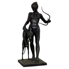 Bronze Figure of Diana the Huntress with Greyhound, Late 20th Century