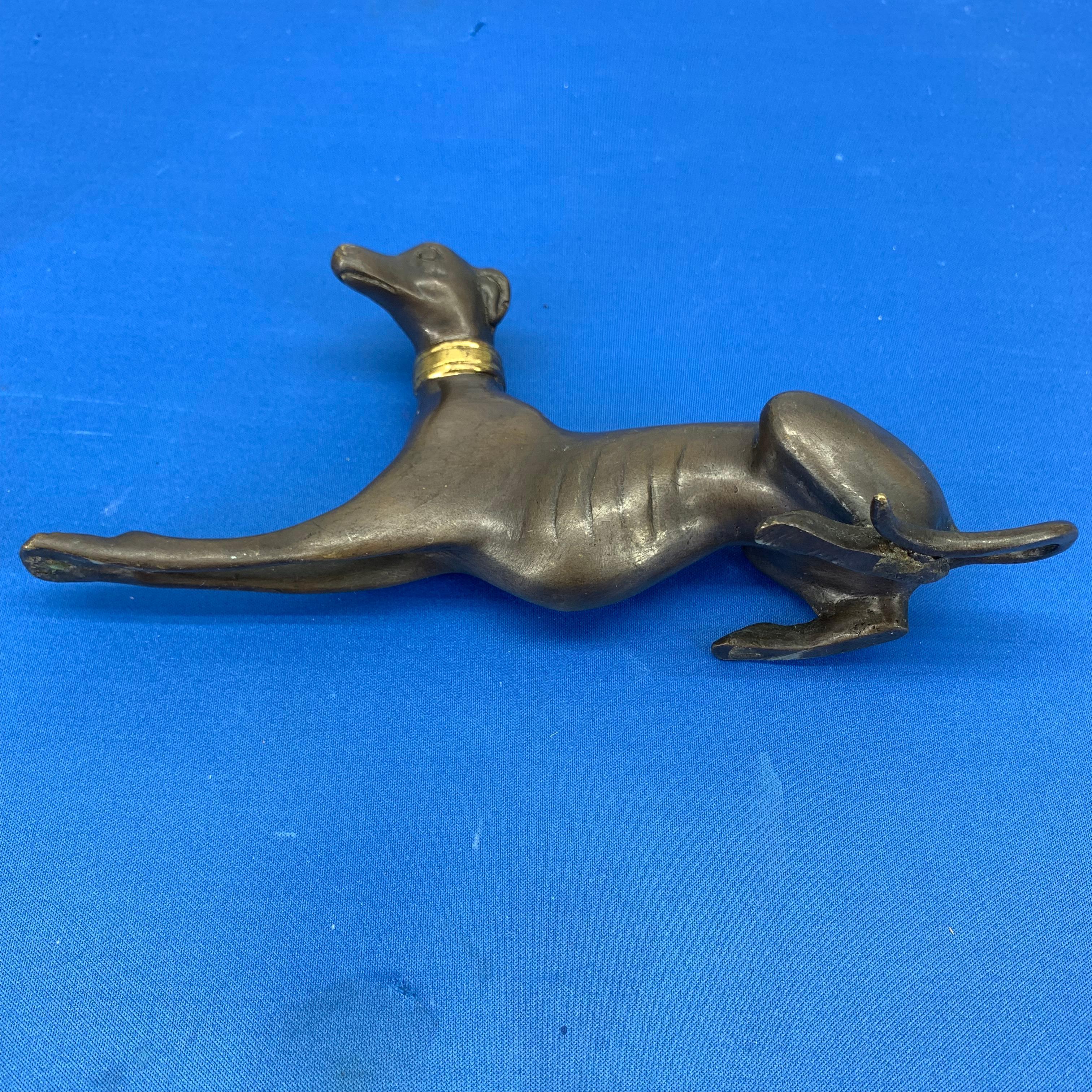 Bronze Figure Of A Lying Down Greyhound With Gilded Collar 4