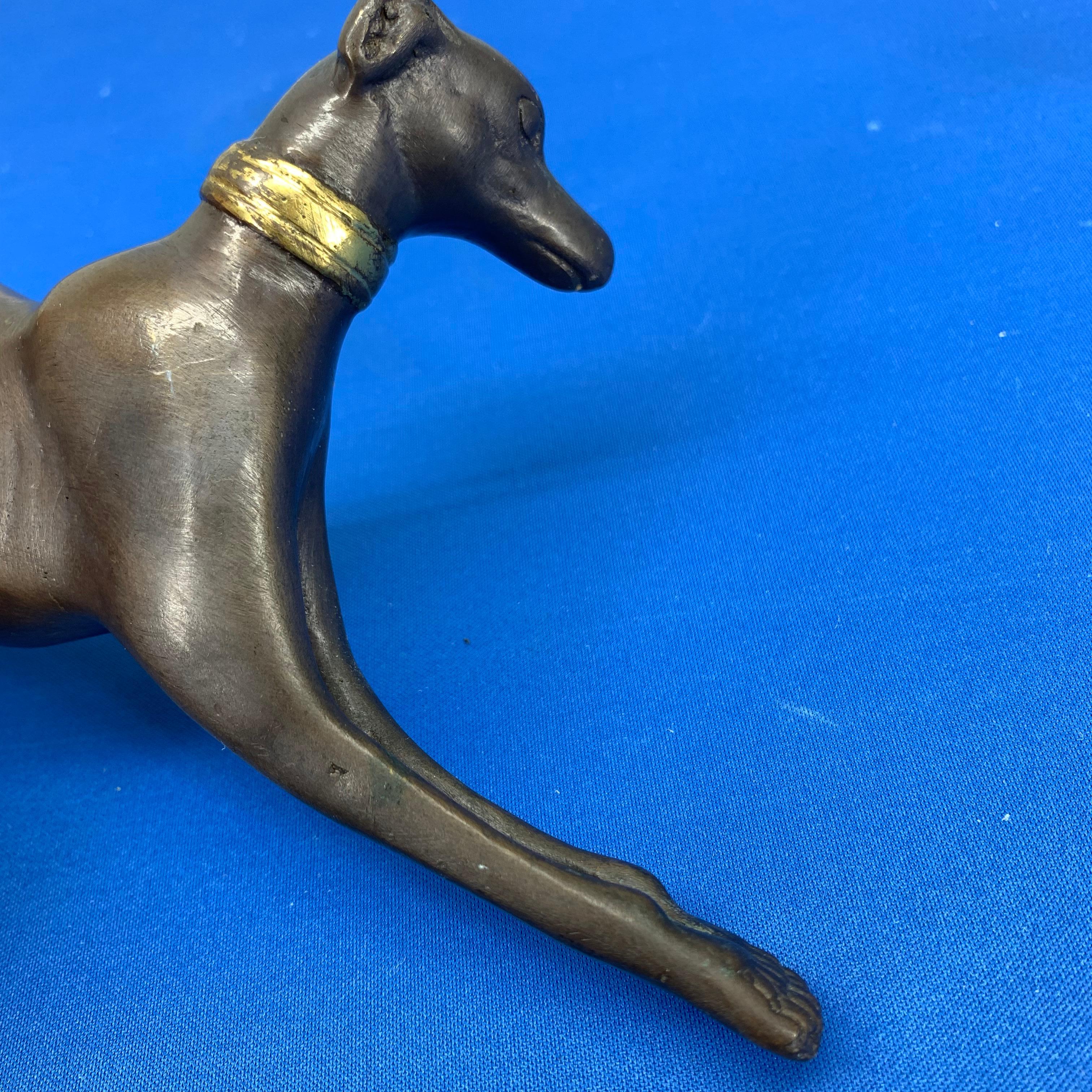 Bronze Figure Of A Lying Down Greyhound With Gilded Collar 6